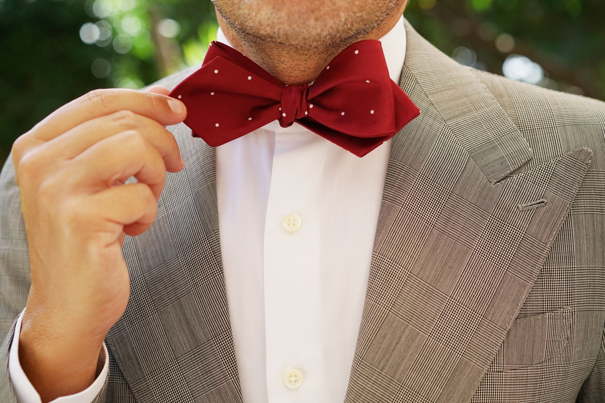 Maroon with White Polka Dots Self Tie Diamond Tip Bow Tie