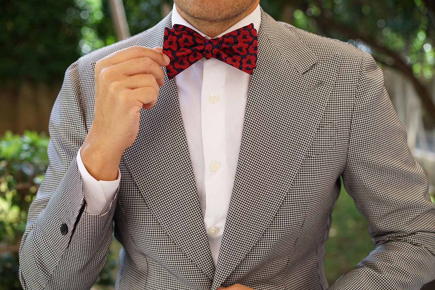 Red Poppy Floral Self Bow Tie