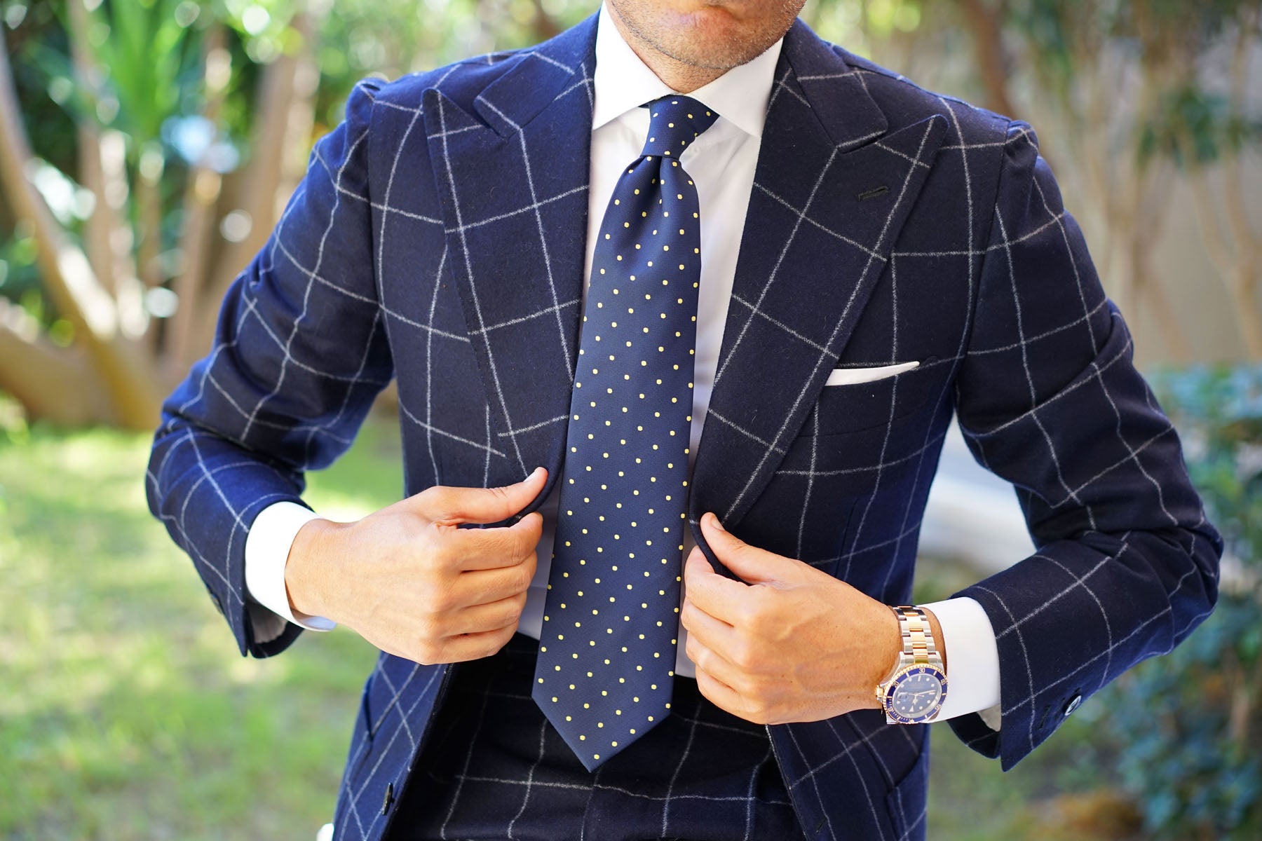 Navy Blue with Yellow Polka Dots Necktie