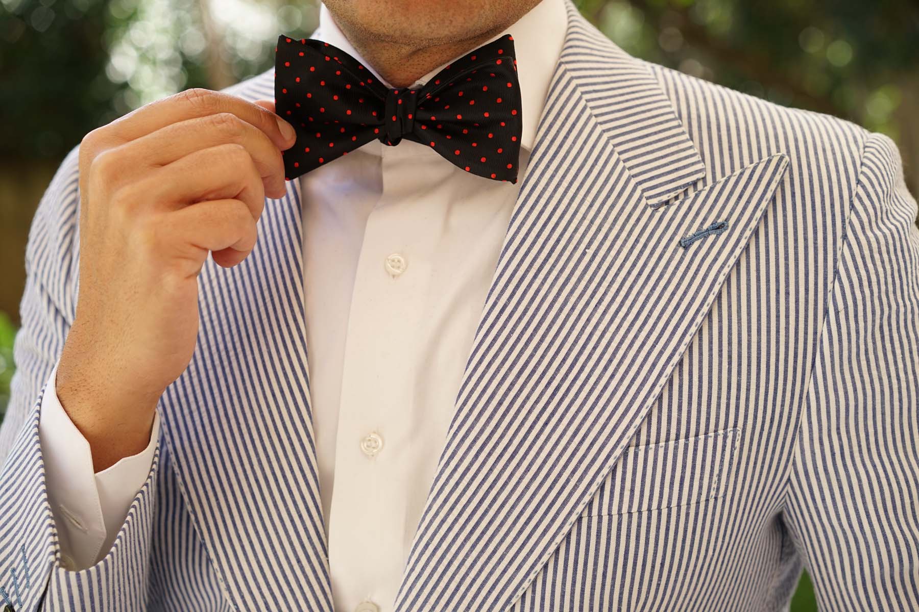 Black with Red Polka Dots Self Bow Tie