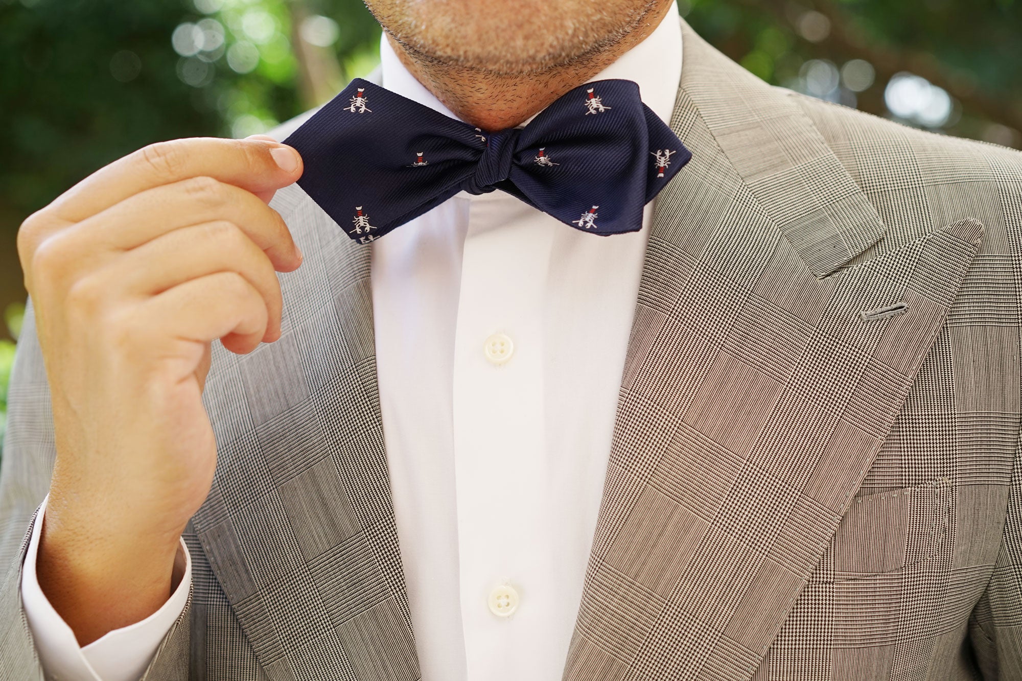 Navy Blue Lobster Self Tie Diamond Tip Bow Tie