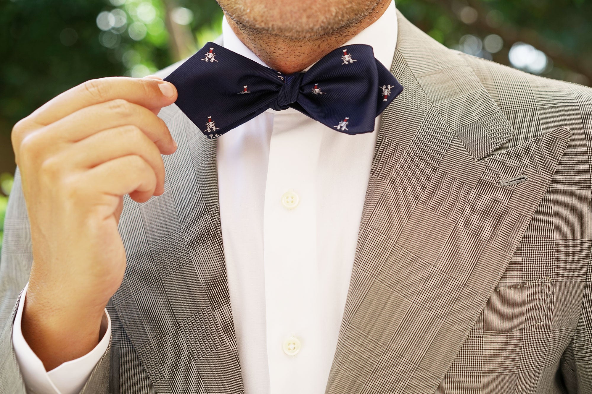 Navy Blue Lobster Self Tie Diamond Tip Bow Tie