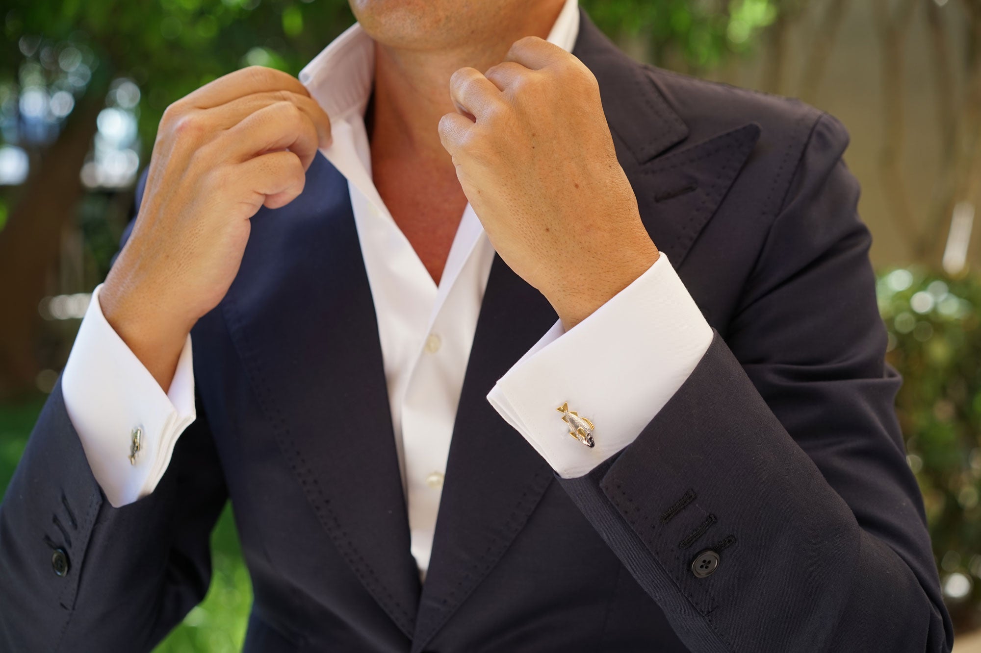 Gold Accent White Sea Bass Cufflinks