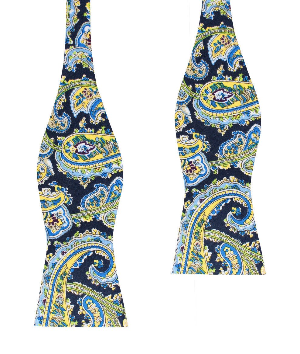 Vivara Yellow on Blue Paisley Self Bow Tie