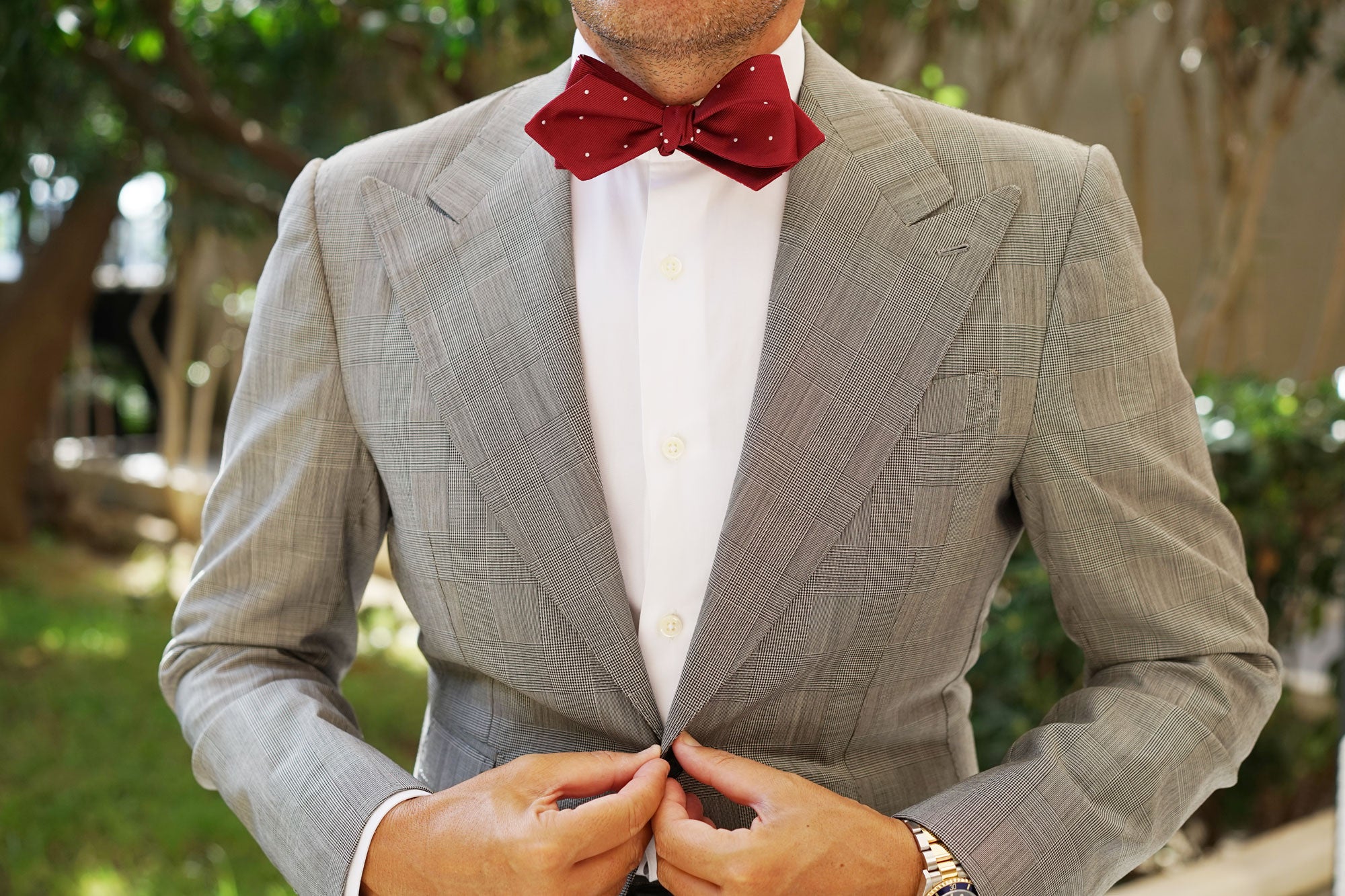 Maroon with White Polka Dots Self Tie Diamond Tip Bow Tie