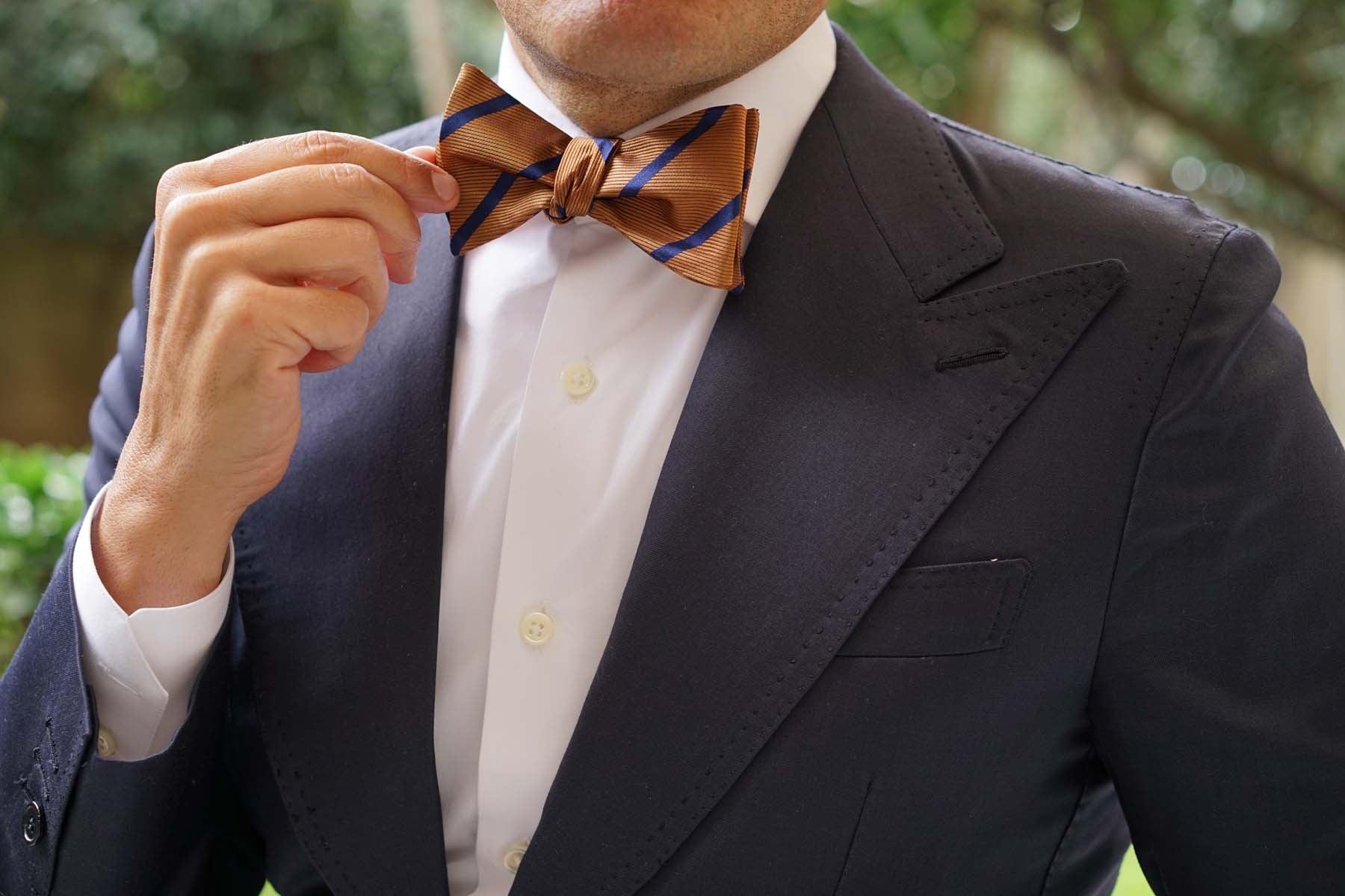 Golden Brown Pencil Stripe Self Bow Tie