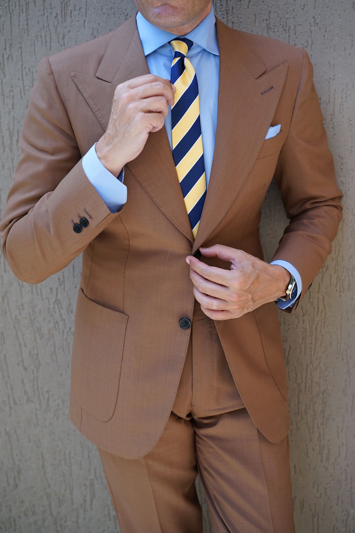 Yellow and Navy Blue Striped Skinny Tie