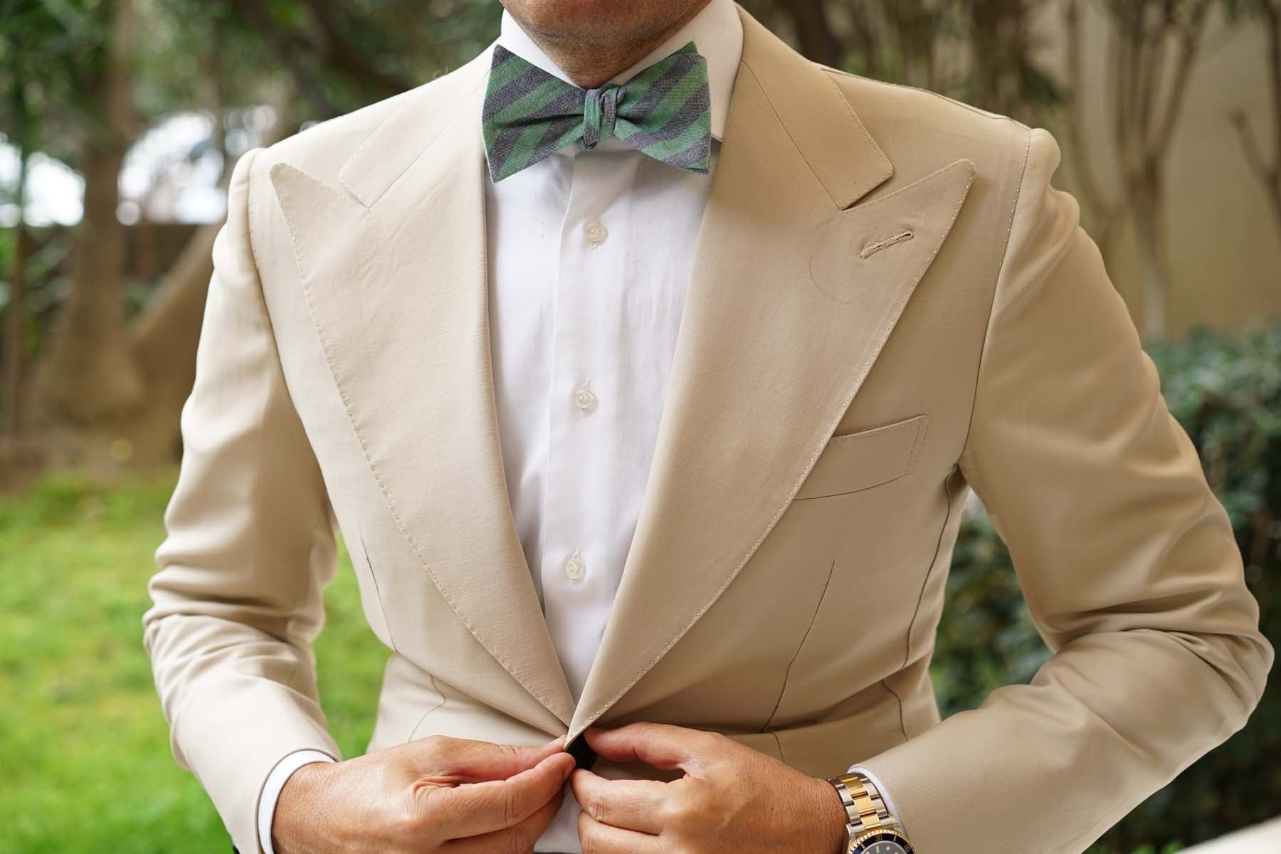 Green & Blue Bengal Linen Self Bow Tie