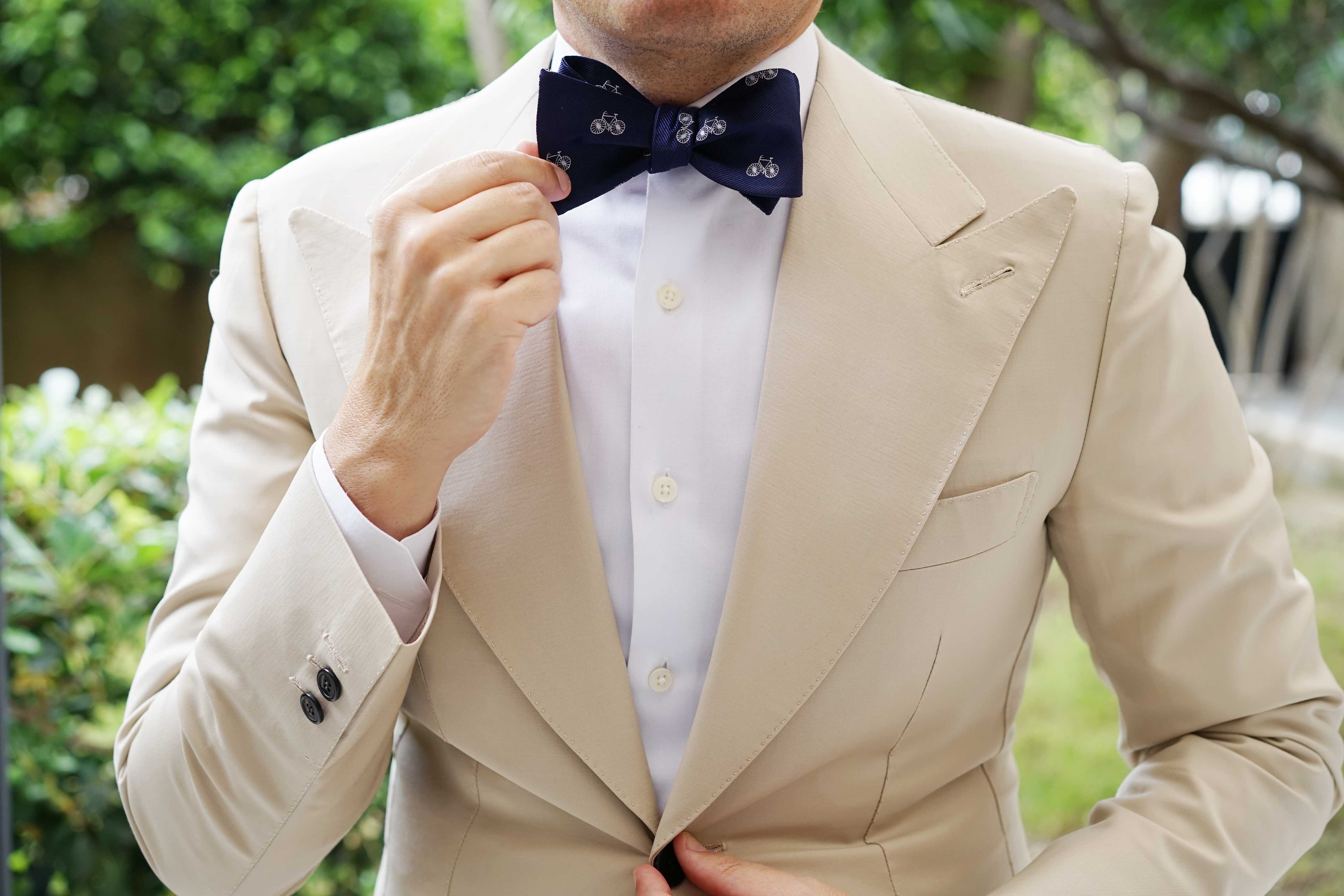 Navy Blue French Bicycle Self Tie Bow Tie