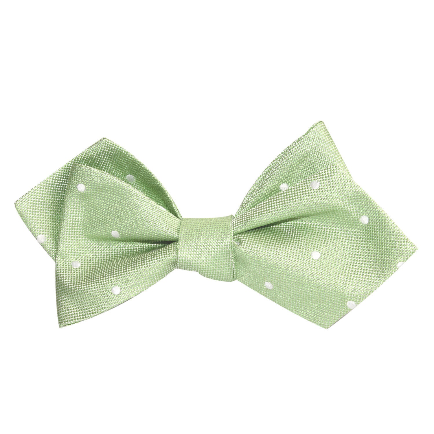 Light Mint Pistachio Green with White Polka Dots Self Tie Diamond Tip Bow Tie