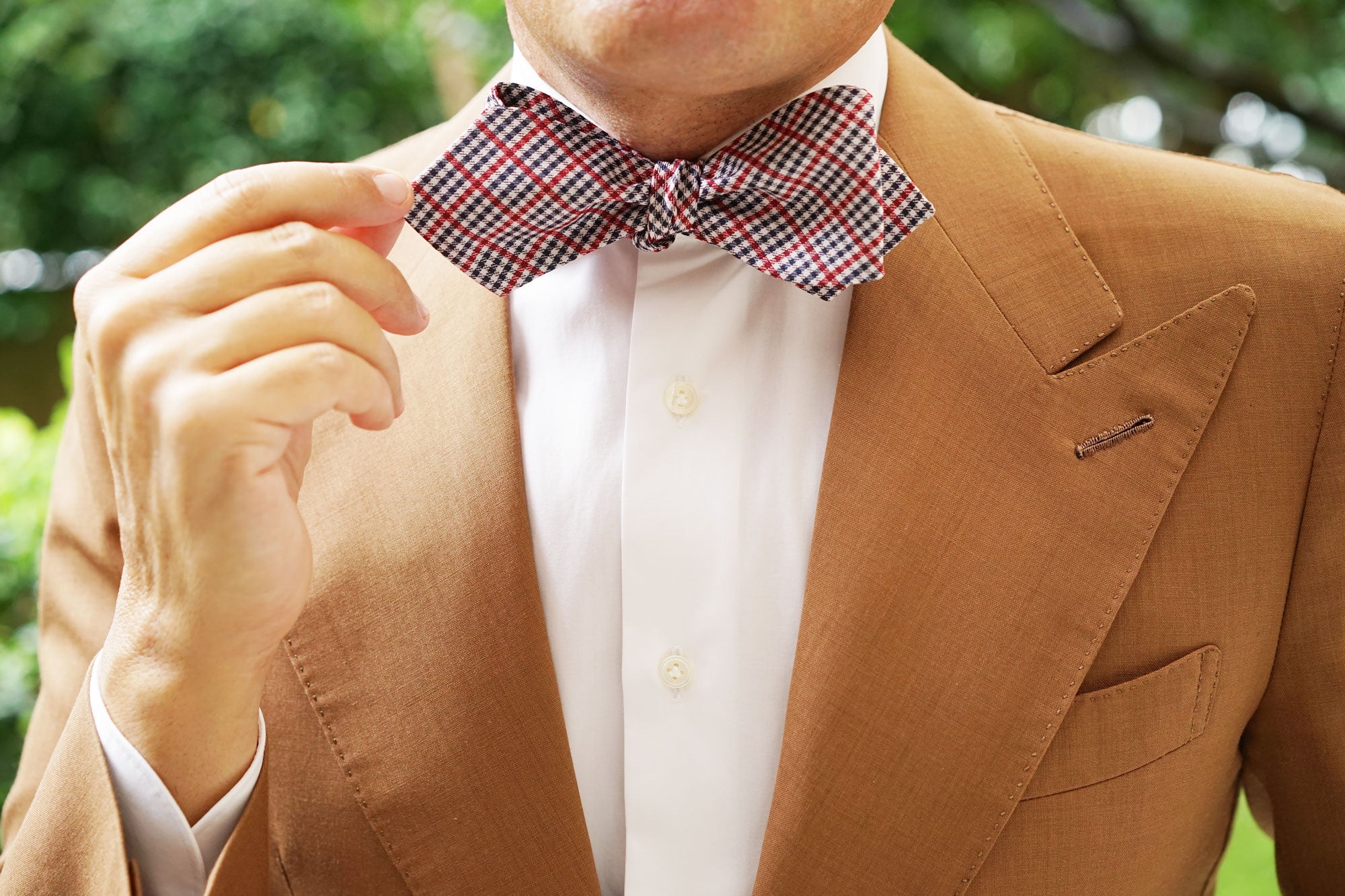 Crimson Gingham Self Tie Diamond Tip Bow Tie