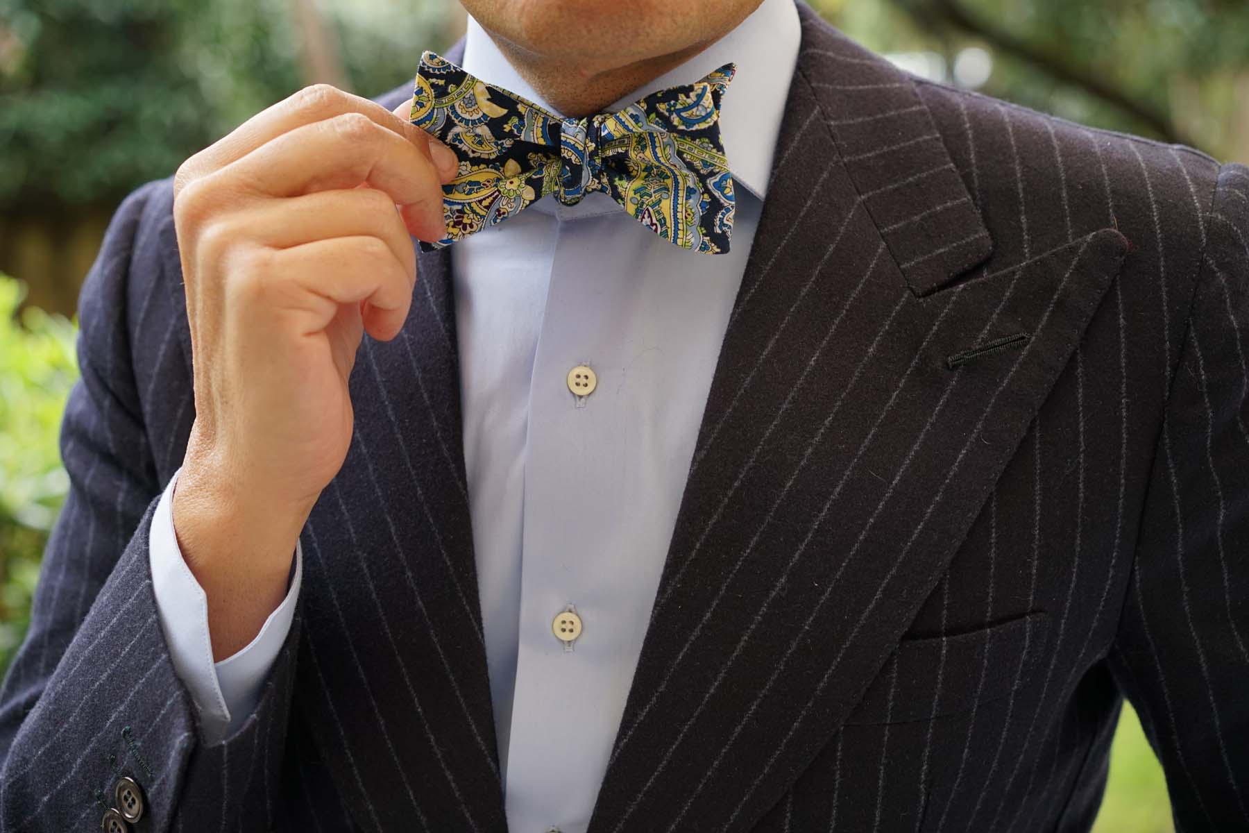 Vivara Yellow on Blue Paisley Self Bow Tie