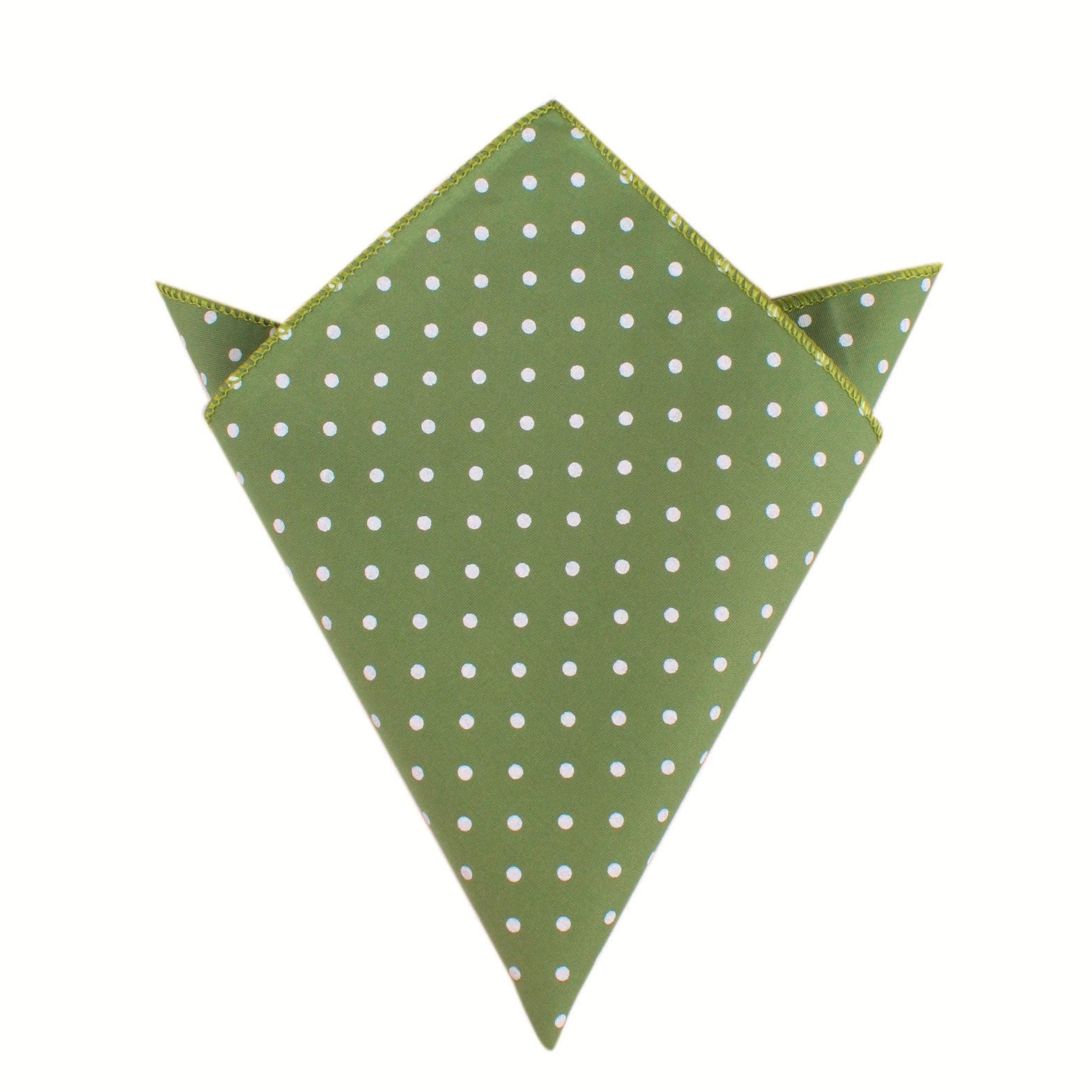 Olive Green Cotton with Mini White Polka Dots Pocket Square