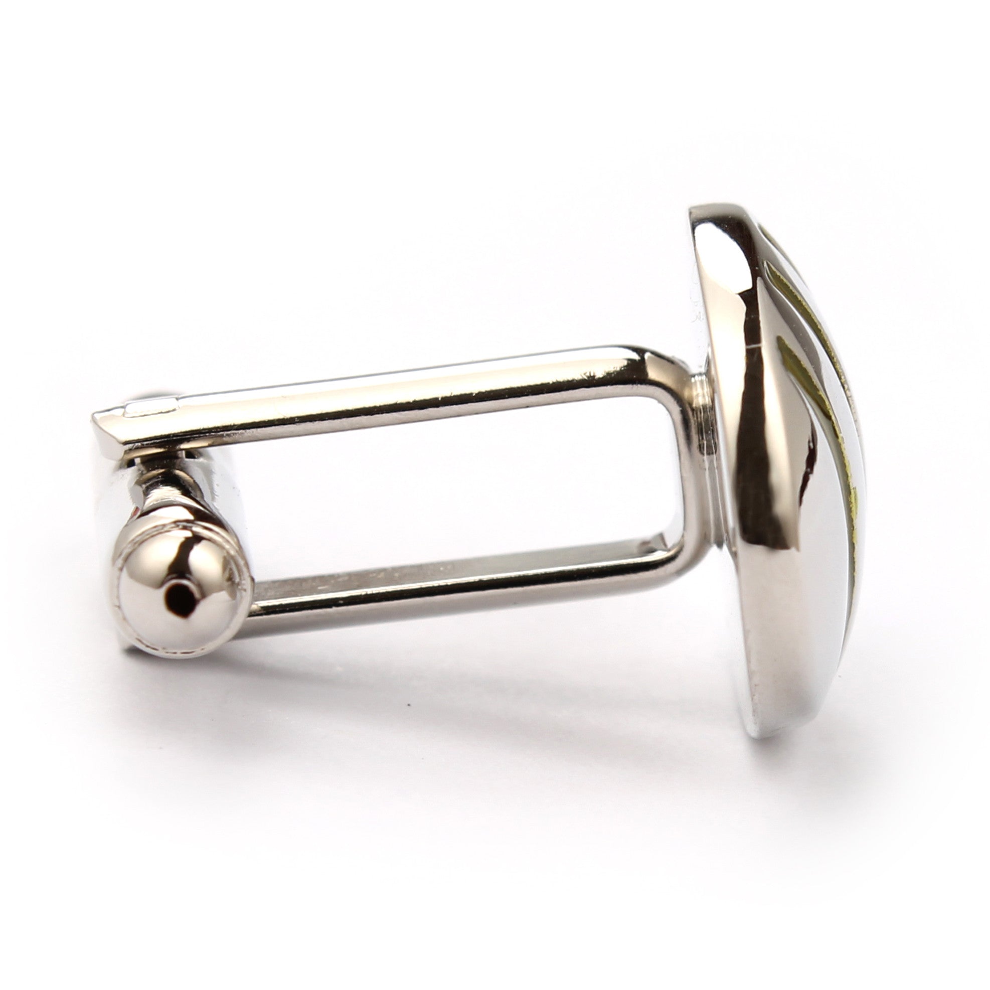 Silver Oval Green Pattern Cufflinks