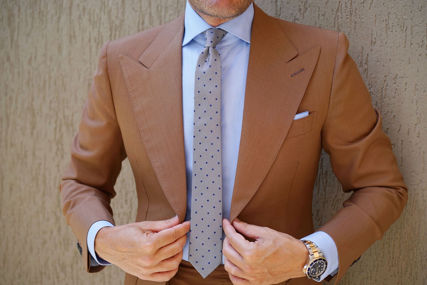 Grey with Oxford Navy Blue Polka Dots Skinny Tie