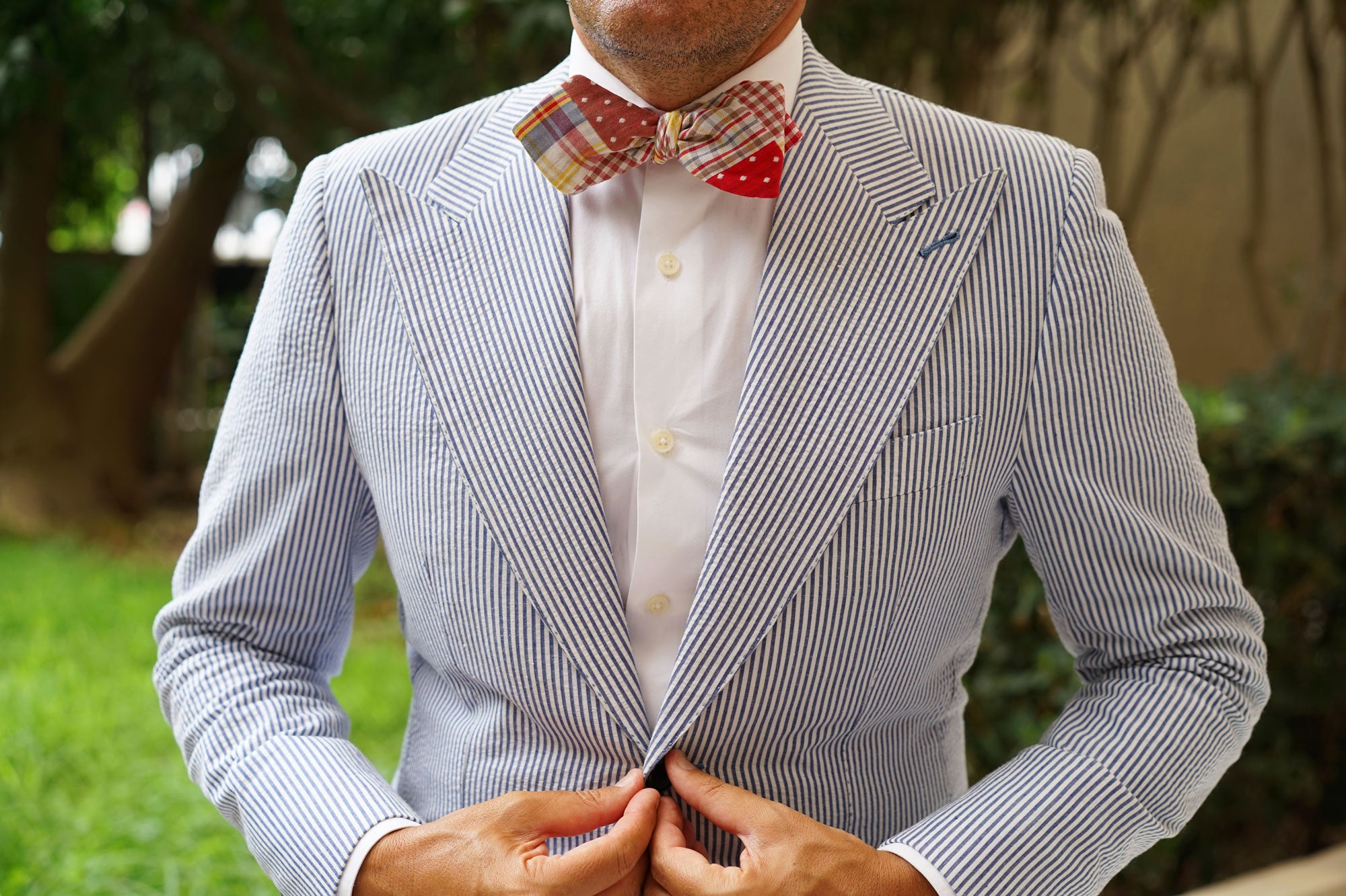 Plaid Red Gingham Cotton Polka Dot Self Tie Diamond Bow Tie