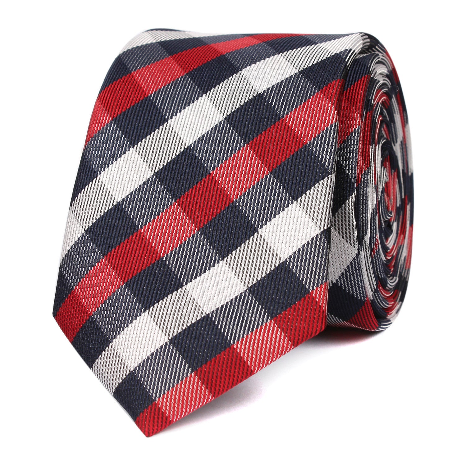 Navy Checkered Scotch Red Skinny Tie