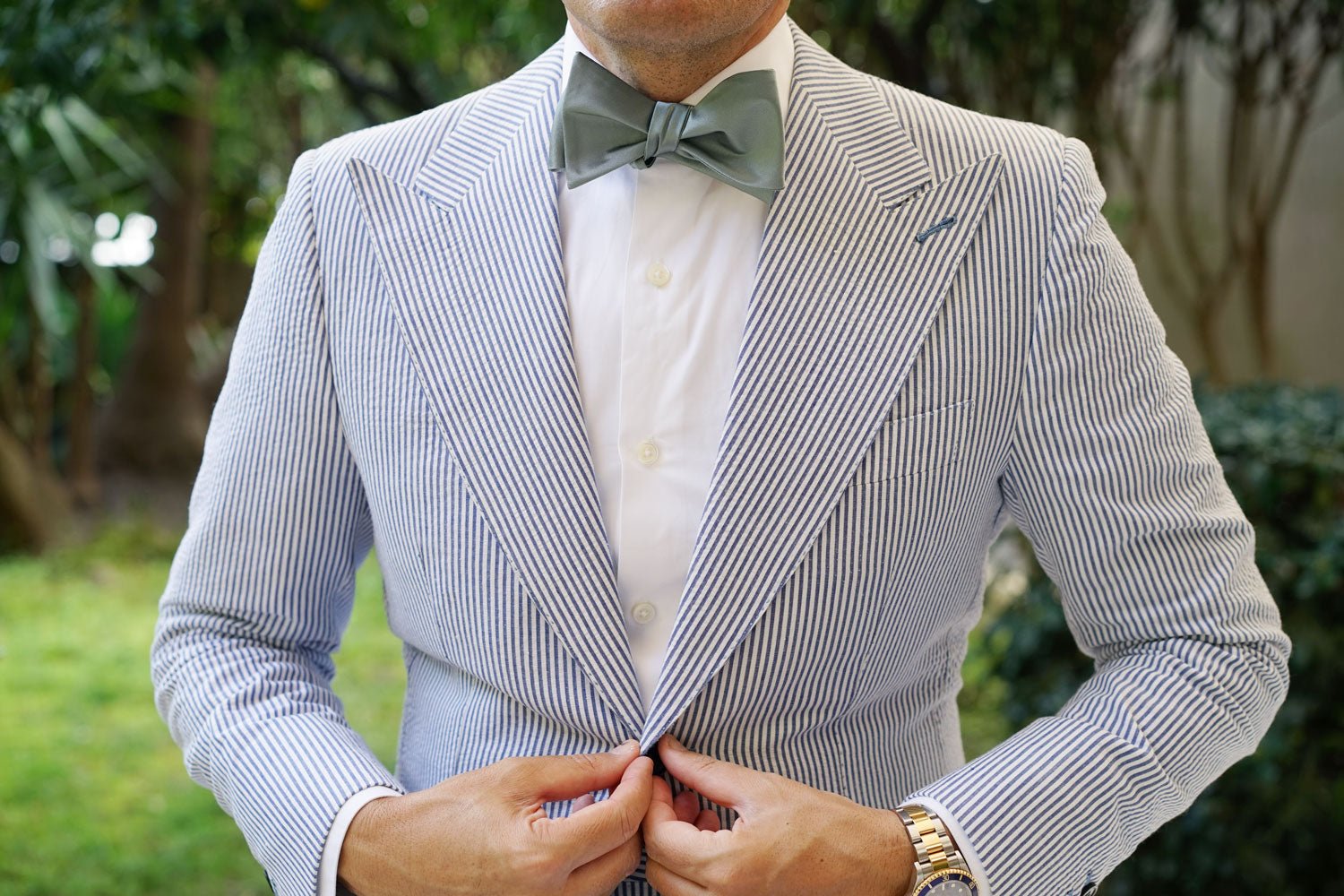 Silver Sage Satin Self Bow Tie