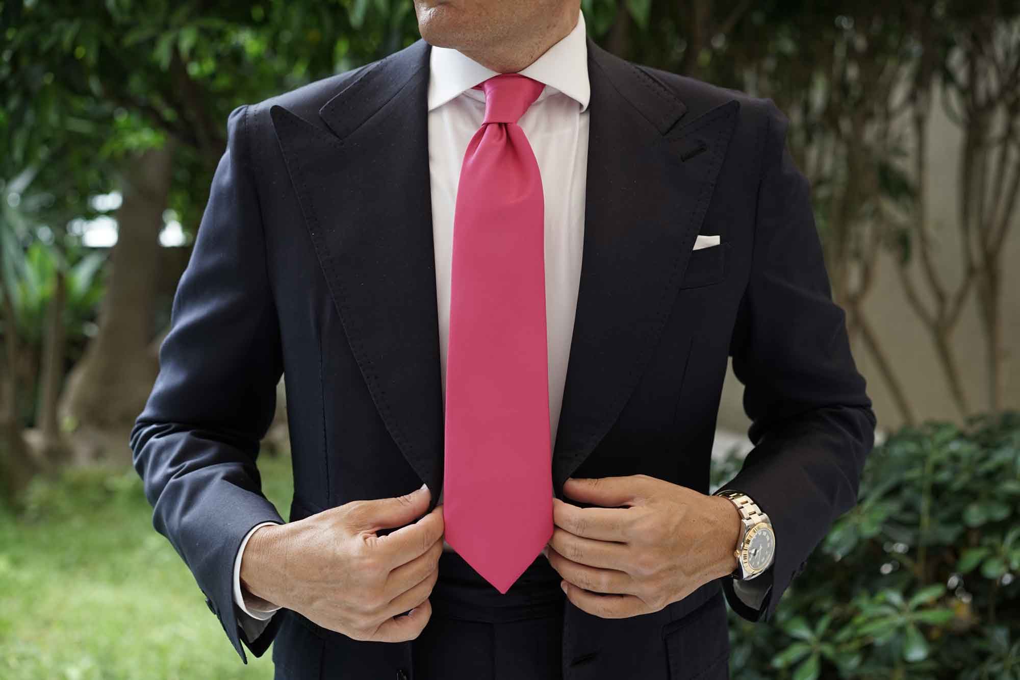 Magenta Pink Satin Necktie