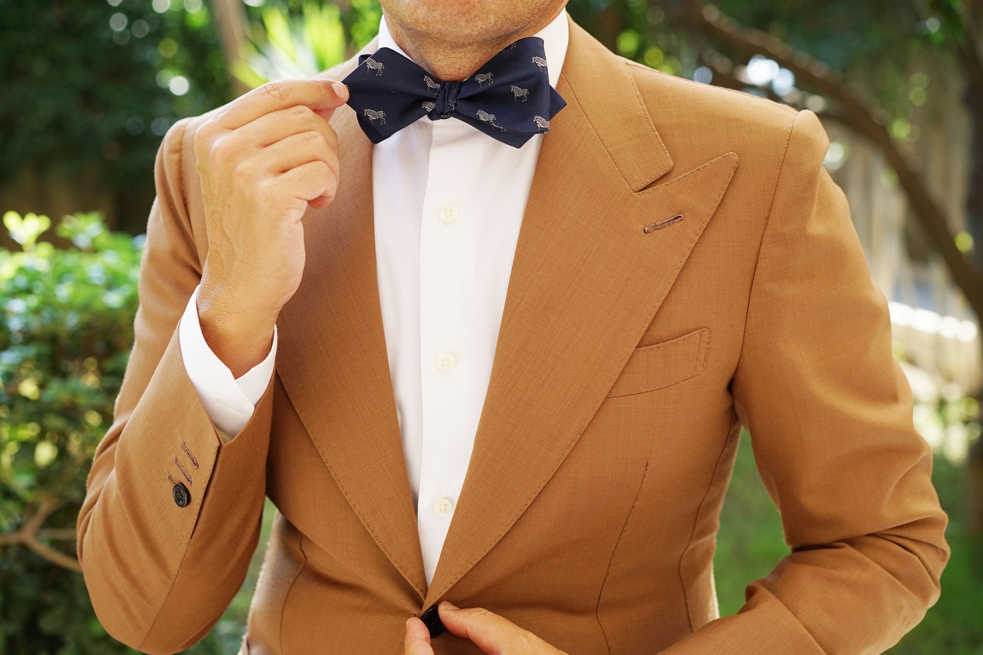 Navy Blue Zebra Self Tie Diamond Tip Bow Tie