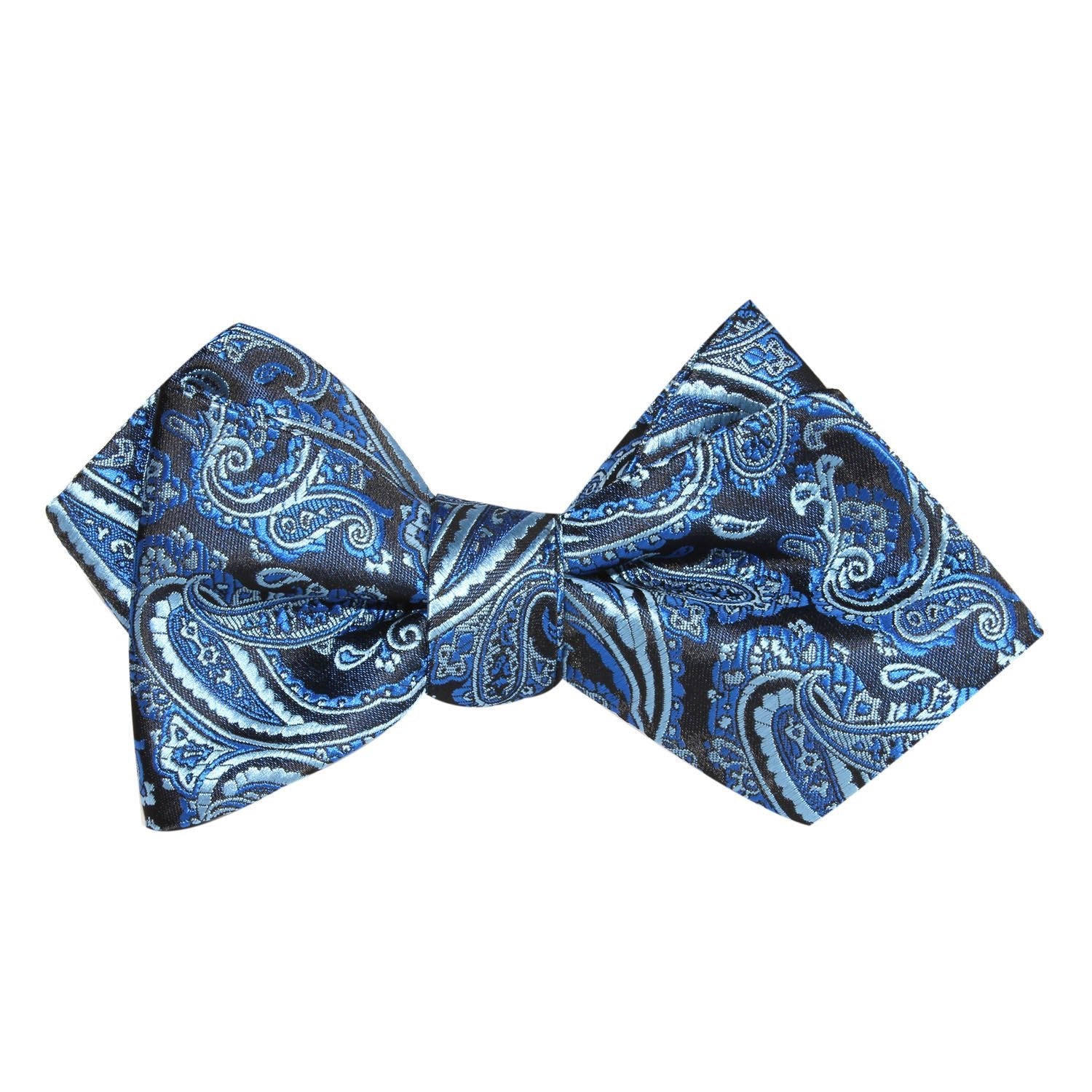 Paisley Black and Blue Self Tie Diamond Tip Bow Tie