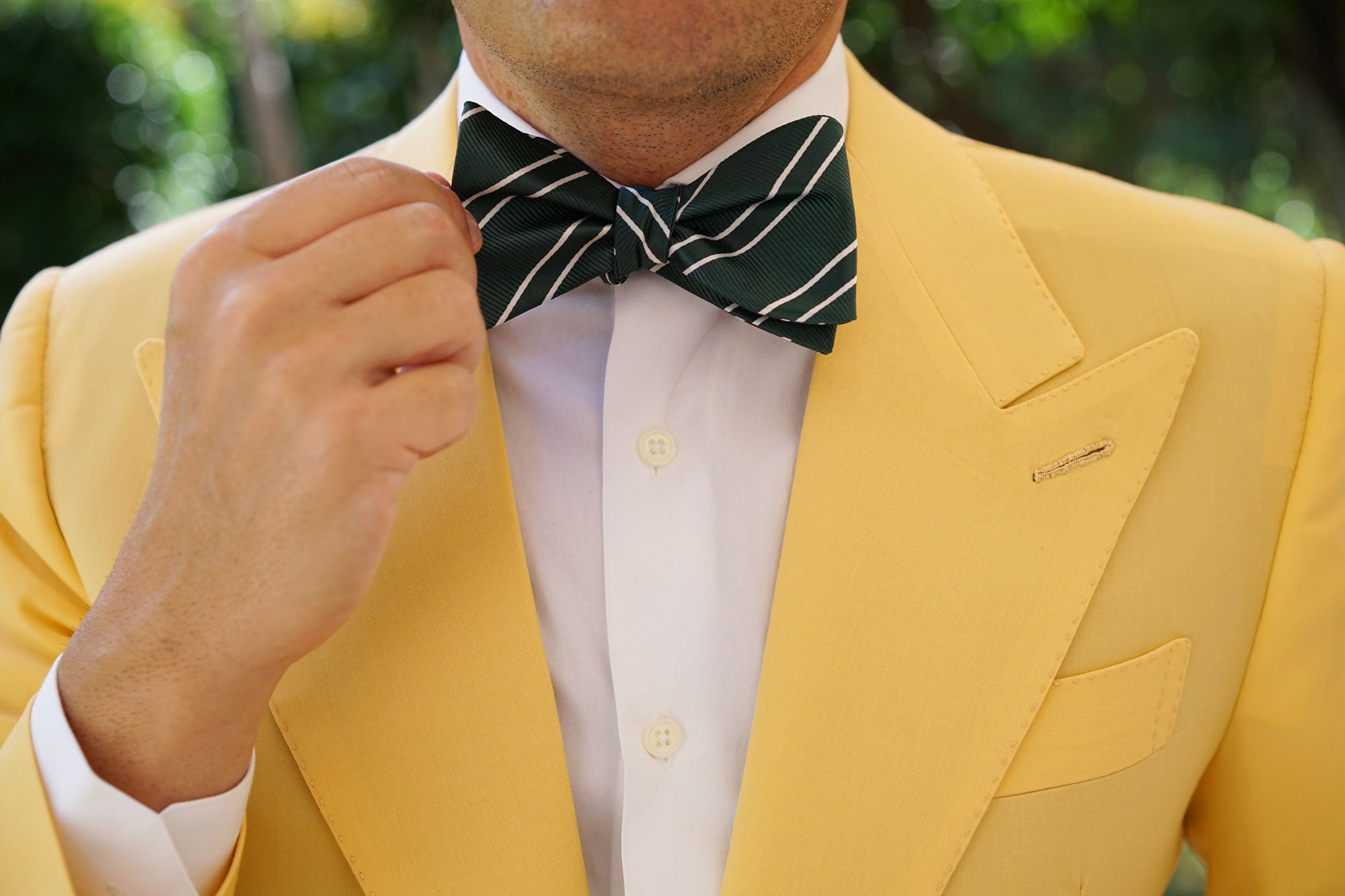 Emerald Green Double Stripe Self Bow Tie