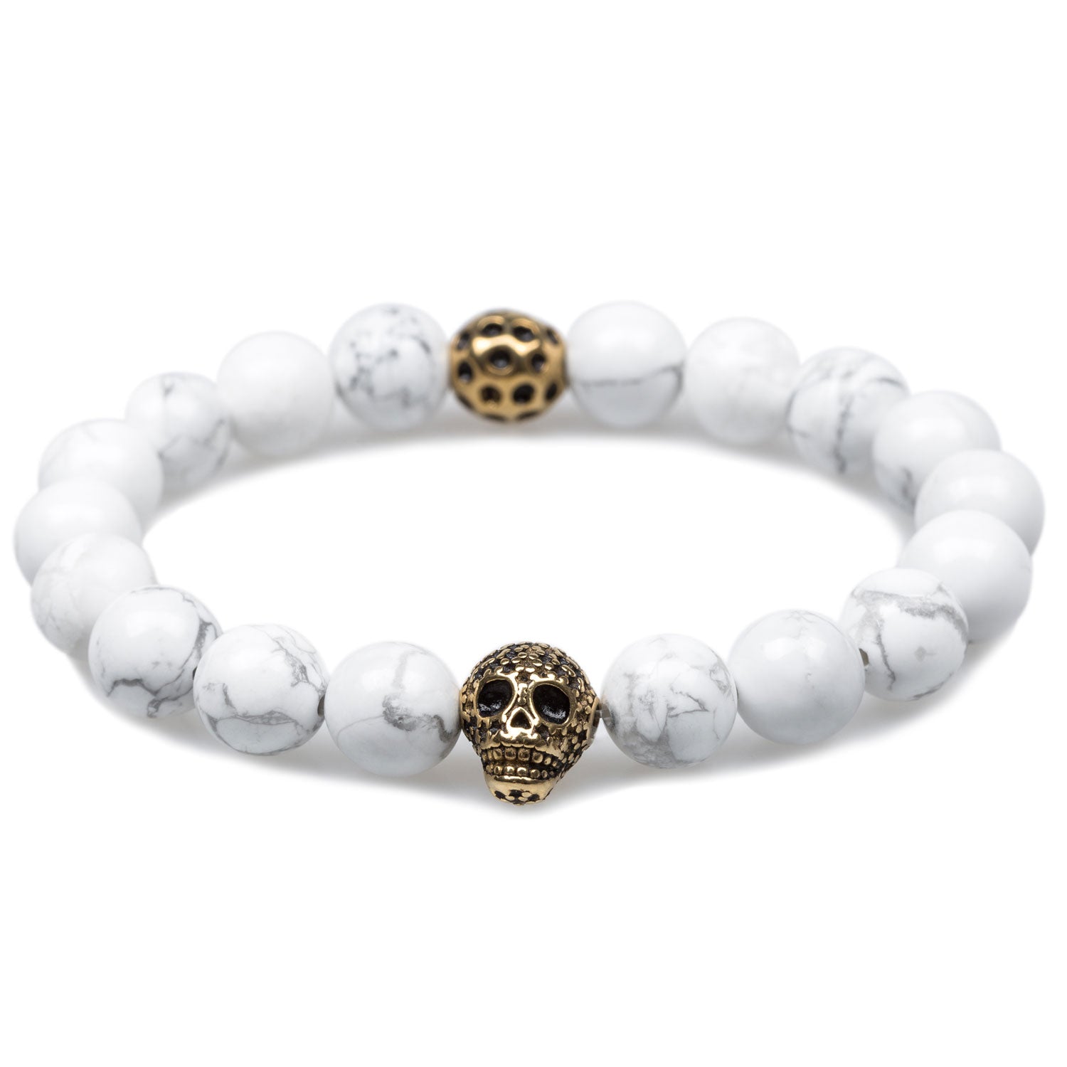 Neolithic White Howlite Gold Skull Bracelet