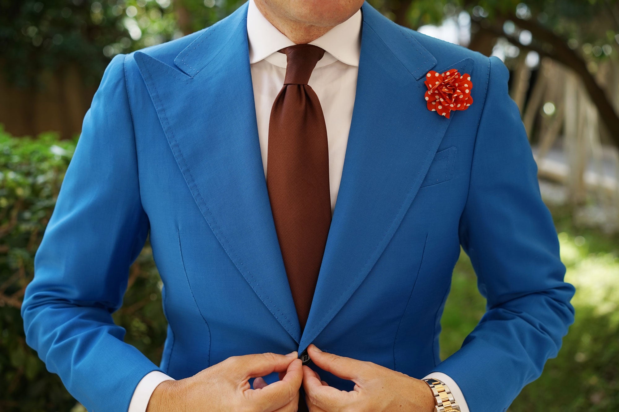 Arancione Orange Lapel Flower With White Polka Dots