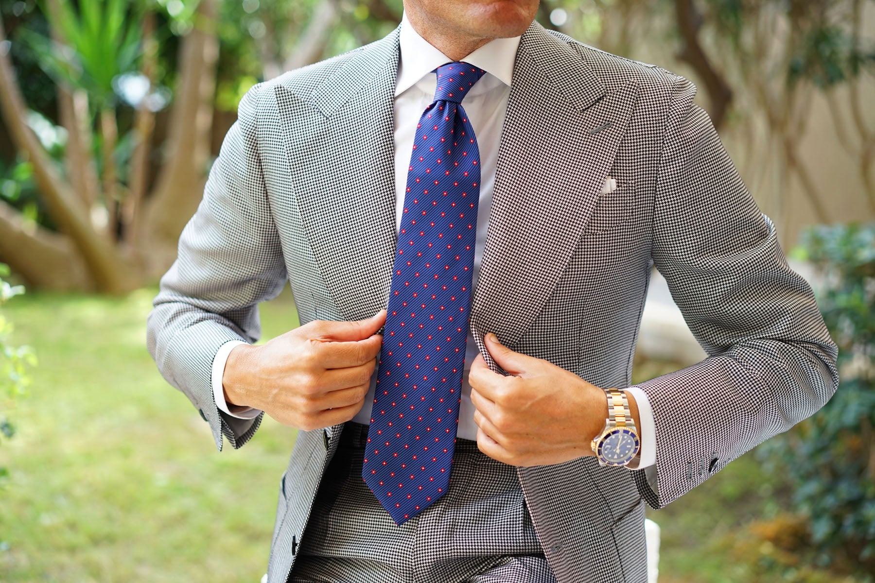 Navy Blue Tie with Red Pattern