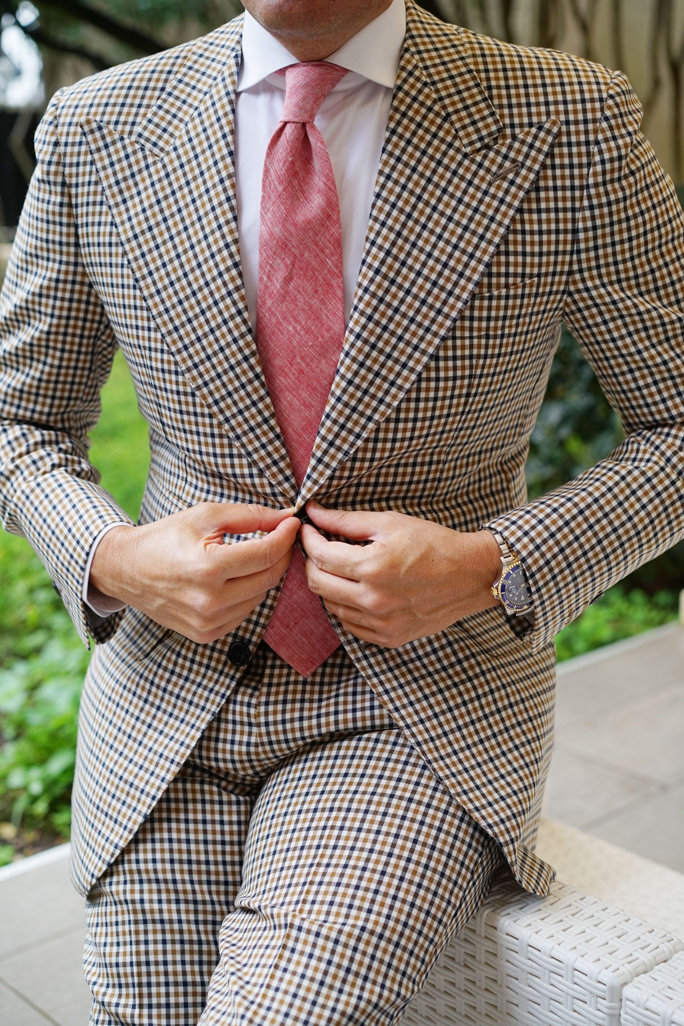 Light Red Chambray Linen Necktie