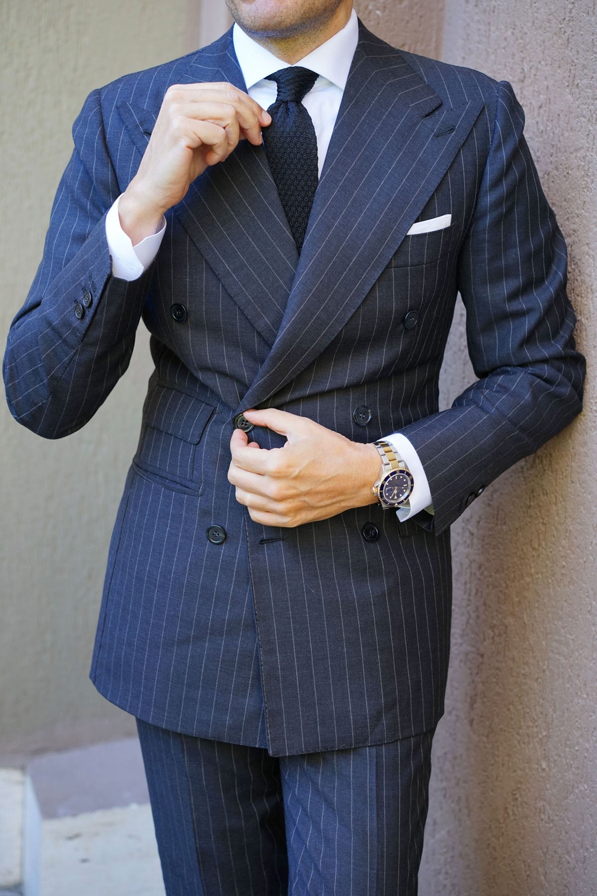 Black Knitted Tie with Grey Flat End