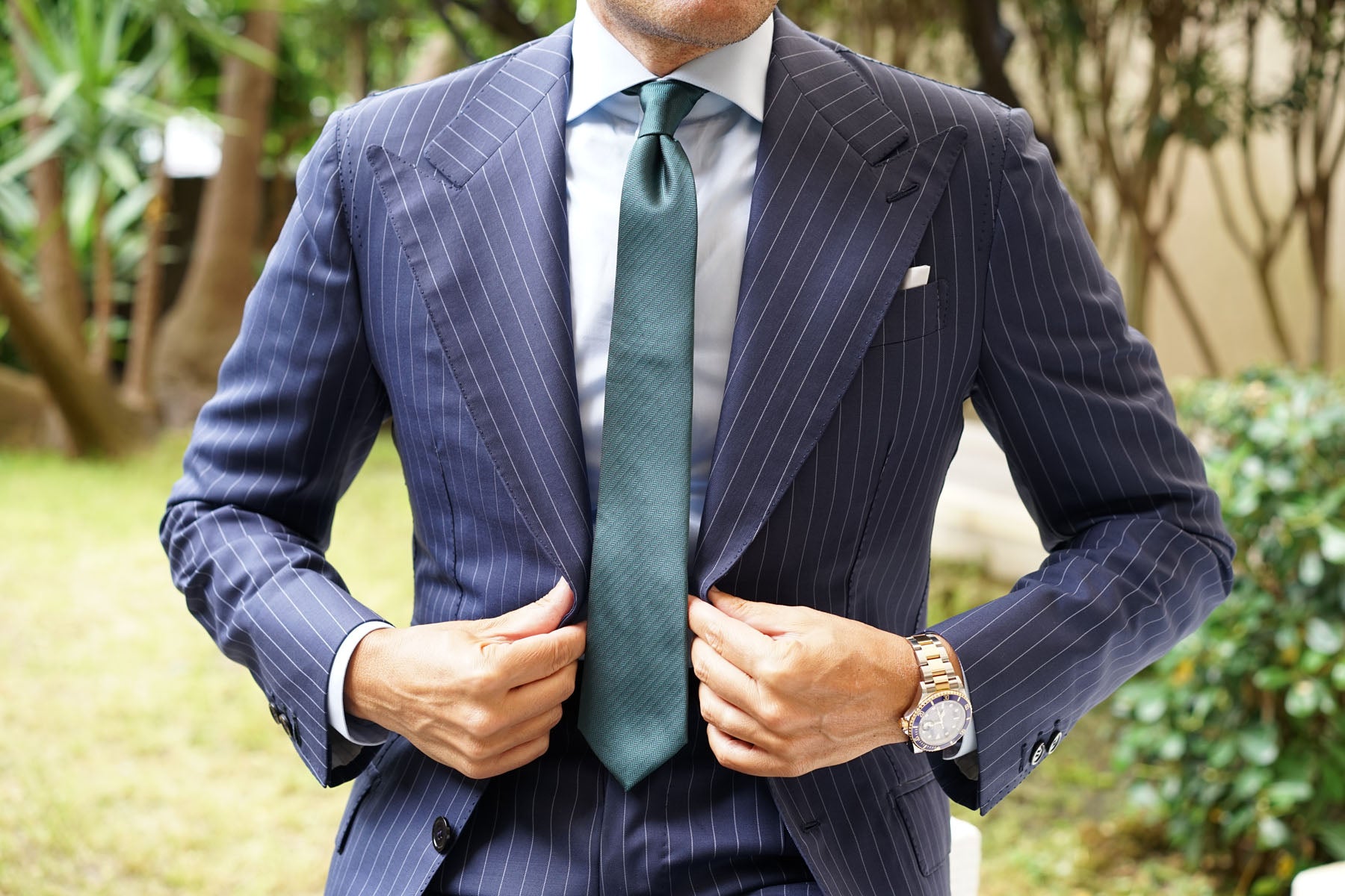 Dark Green Herringbone Skinny Tie