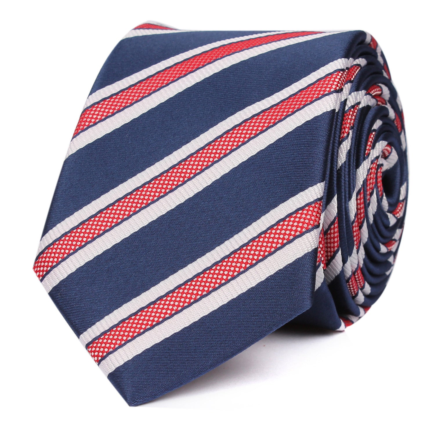 Navy Blue Skinny Tie with Red Stripes