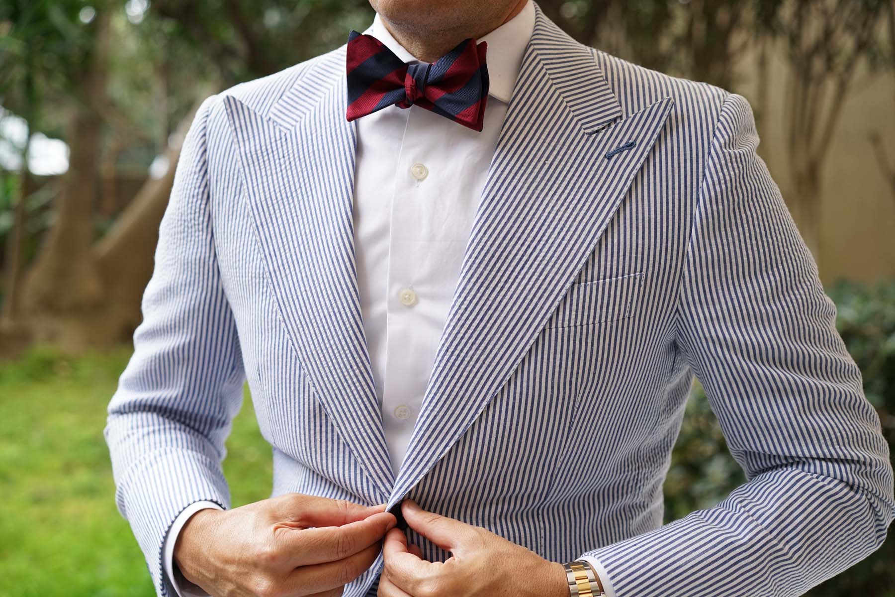 Burgundy & Navy Blue Stripes Self Bow Tie