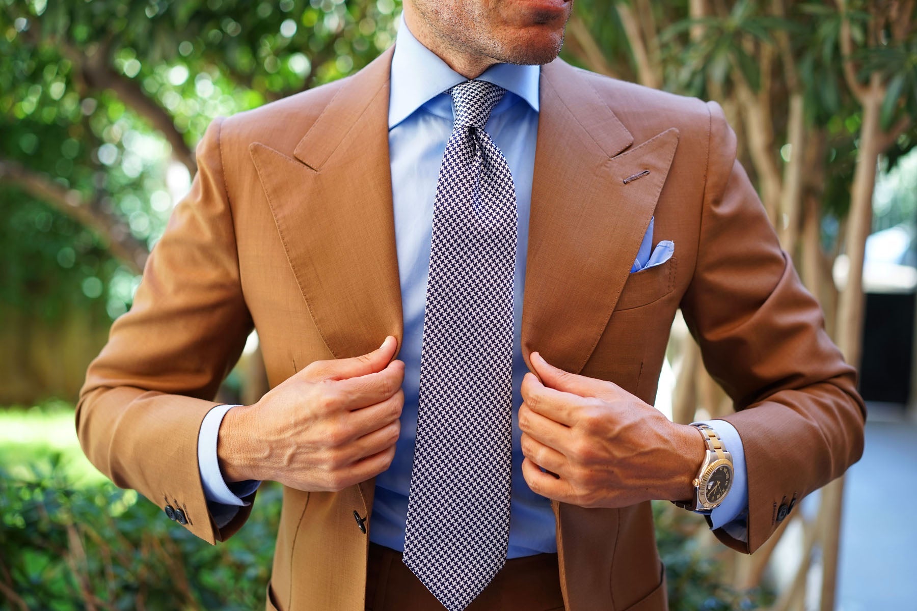 Deep Blue Houndstooth Tie