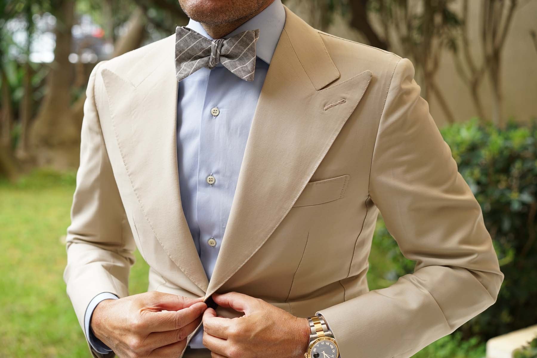 Grey Edinburgh Pinstripe Self Bow Tie