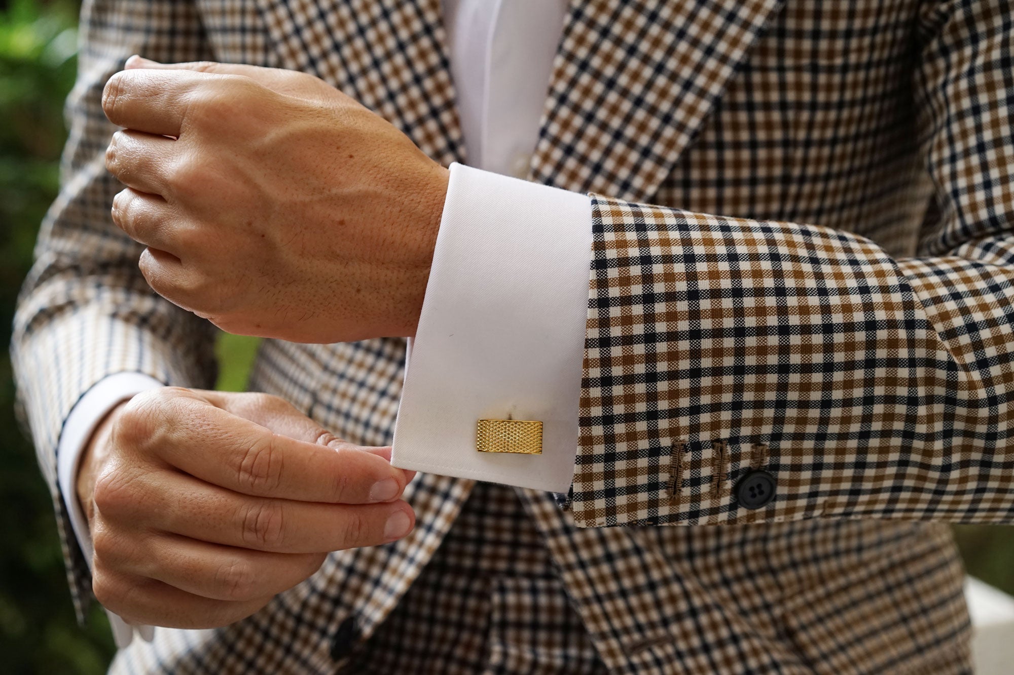 Gold Textured Rectangular Bend Cufflinks