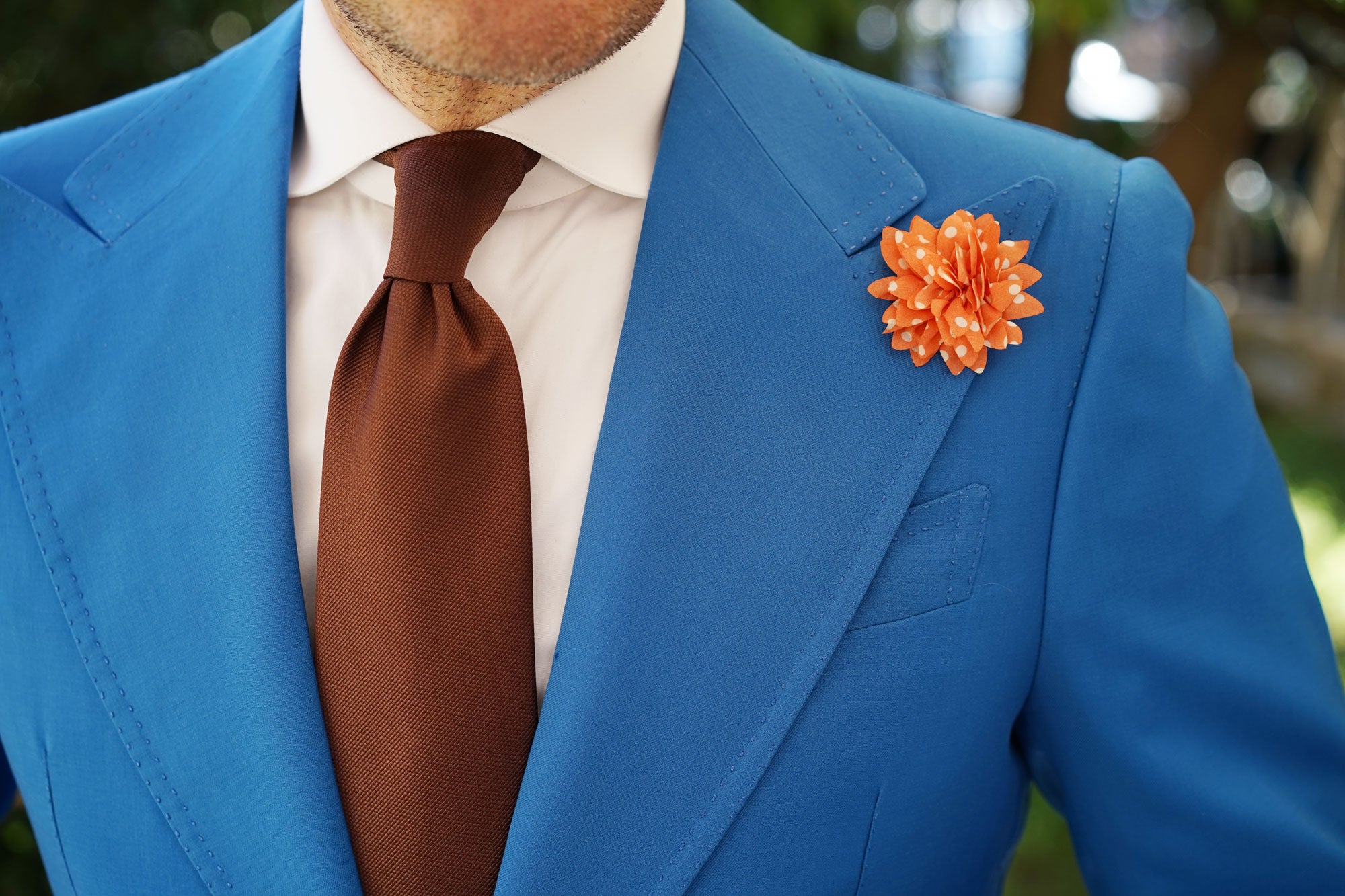 Orange Polka Dot Lapel Flower