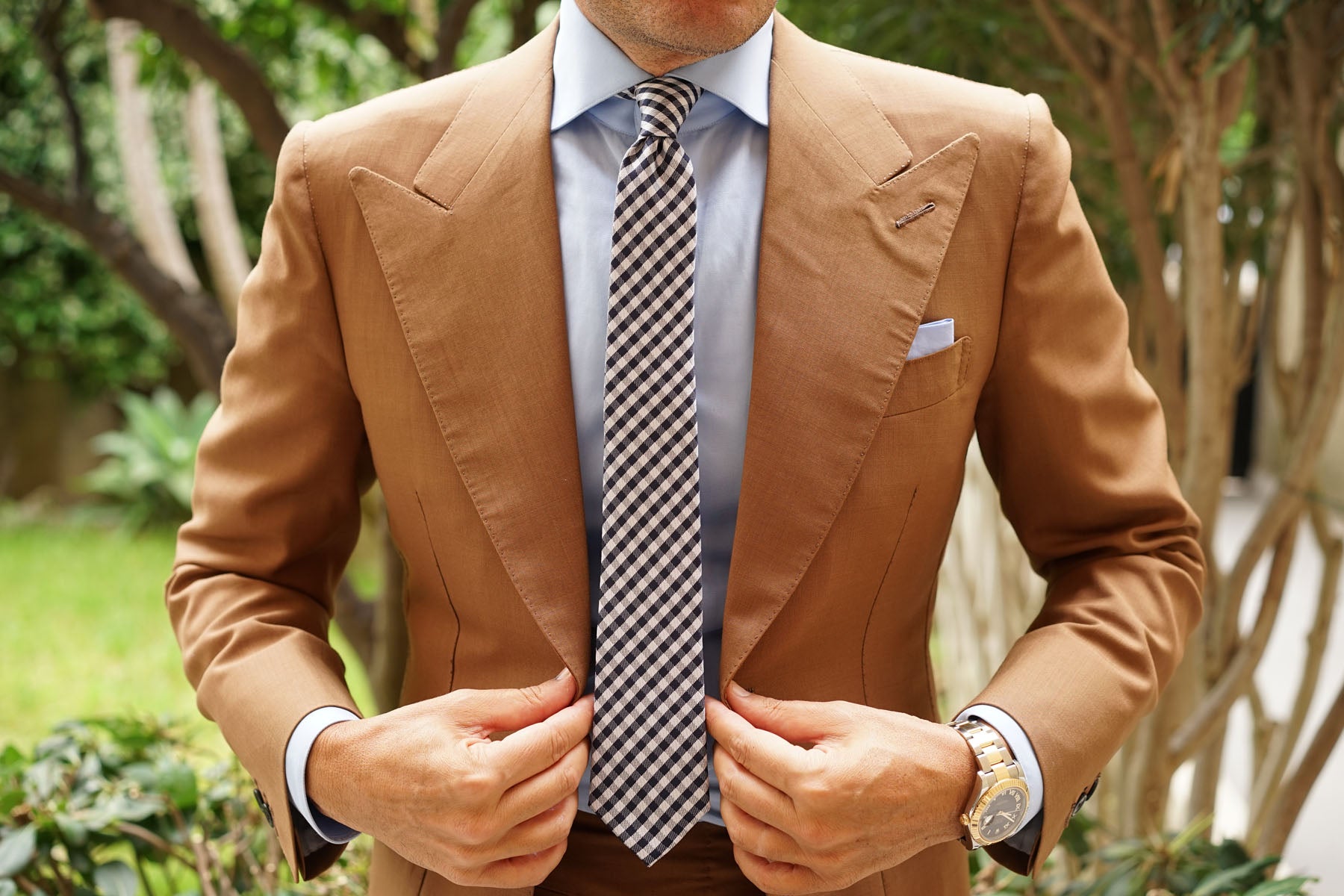 Navy Blue Gingham Skinny Tie