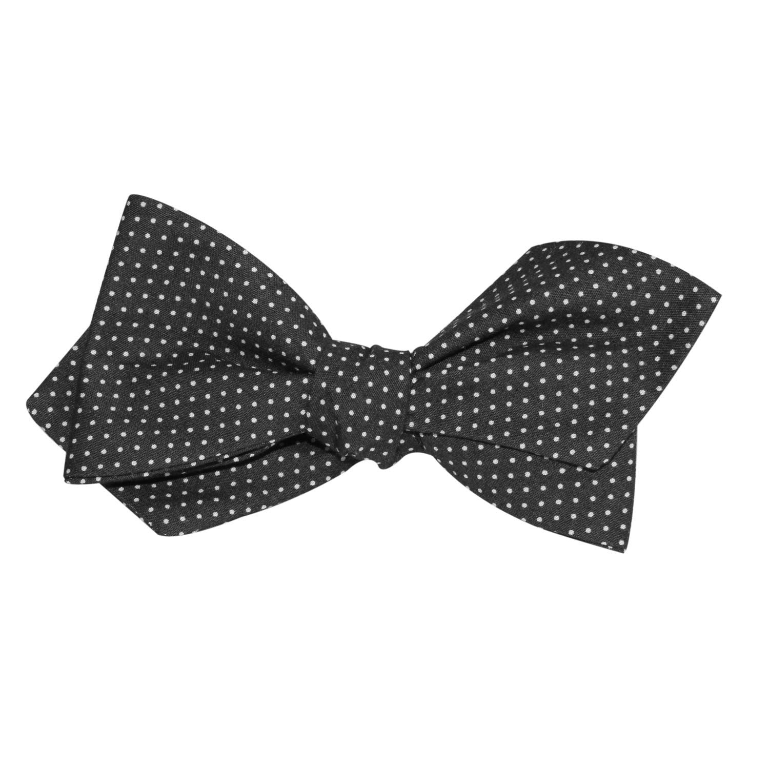 Black Cotton with White Mini Polka Dots Self Tie Diamond Tip Bow Tie