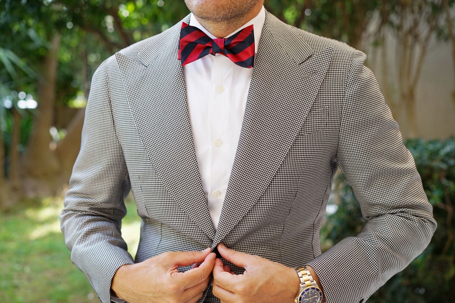 Canterbury Red & Navy Blue Striped Self Bow Tie