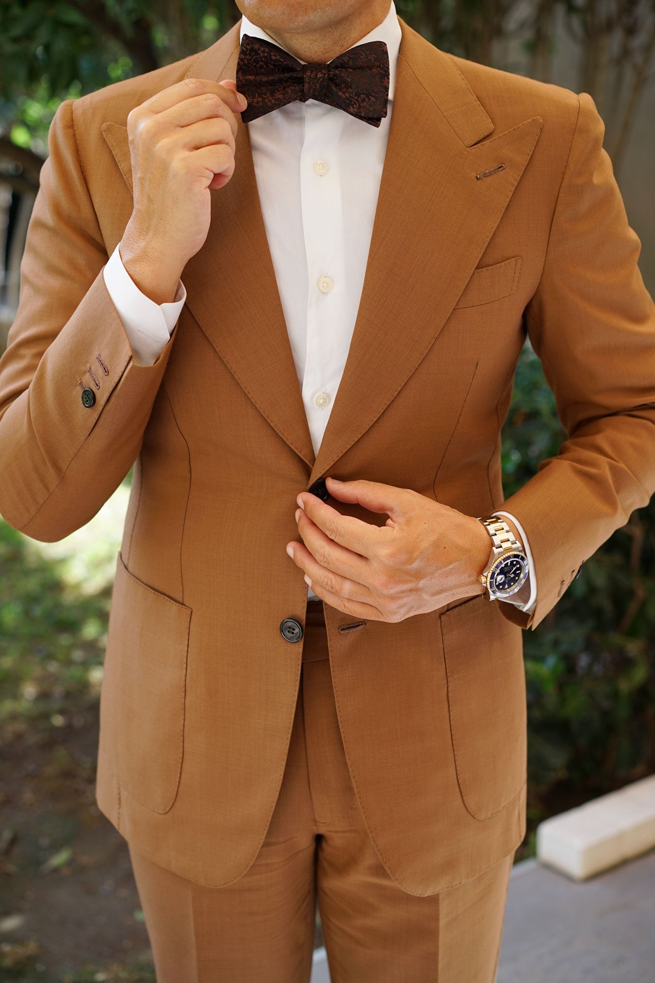 Truffle Brown Floral Self Bow Tie