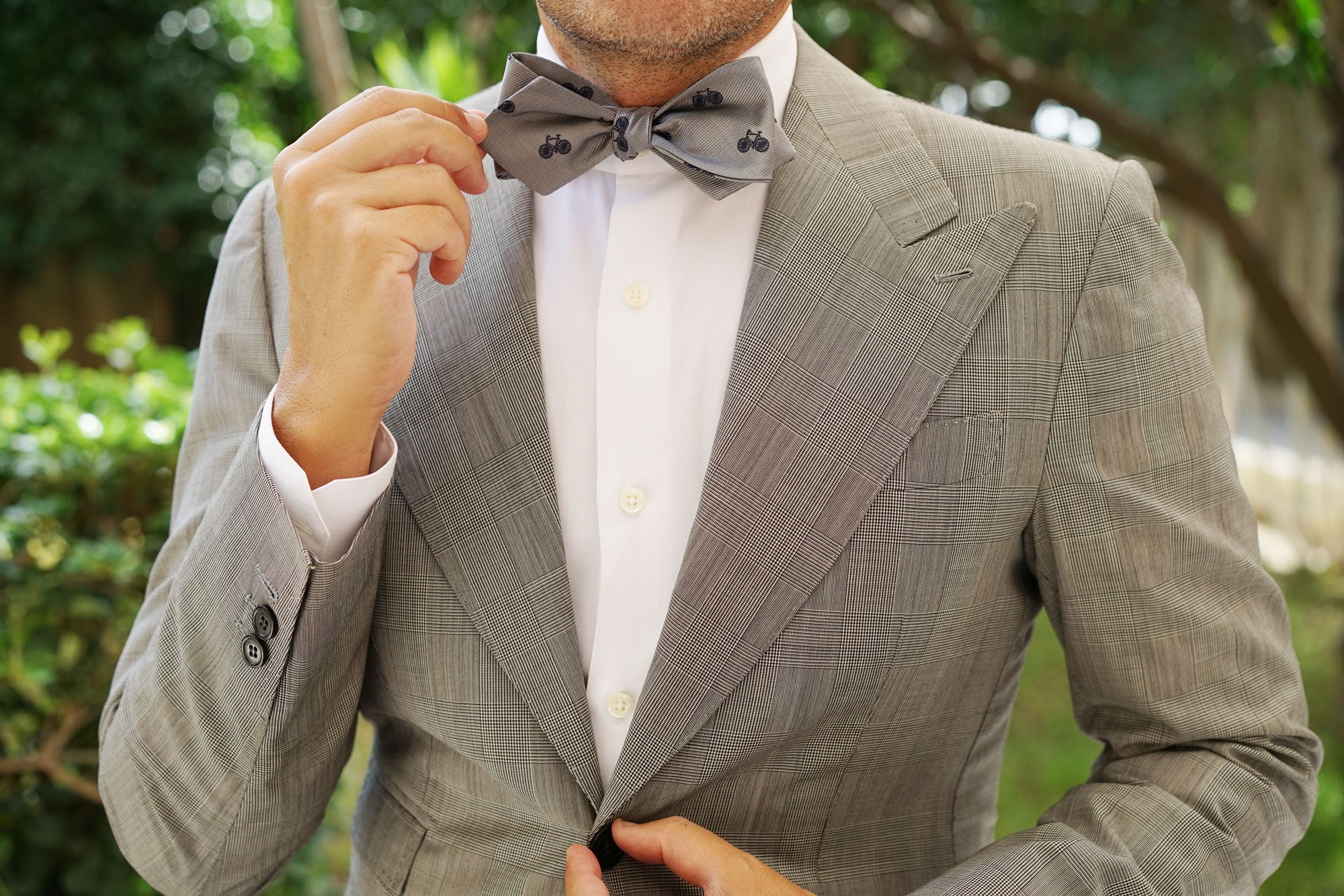 Grey with Navy Blue French Bicycle Self Tie Diamond Tip Bow Tie