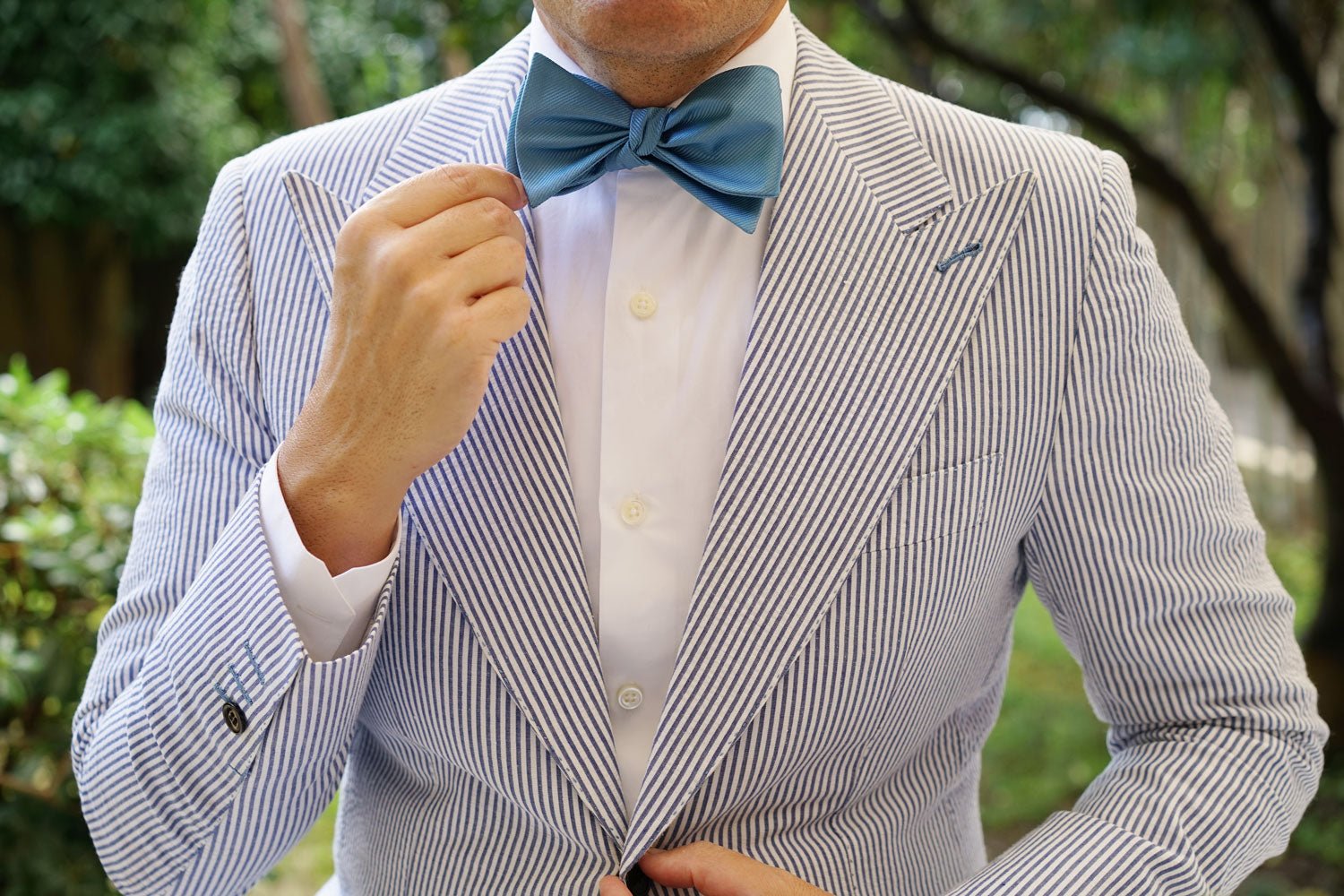 Coastal Blue Twill Self Bow Tie