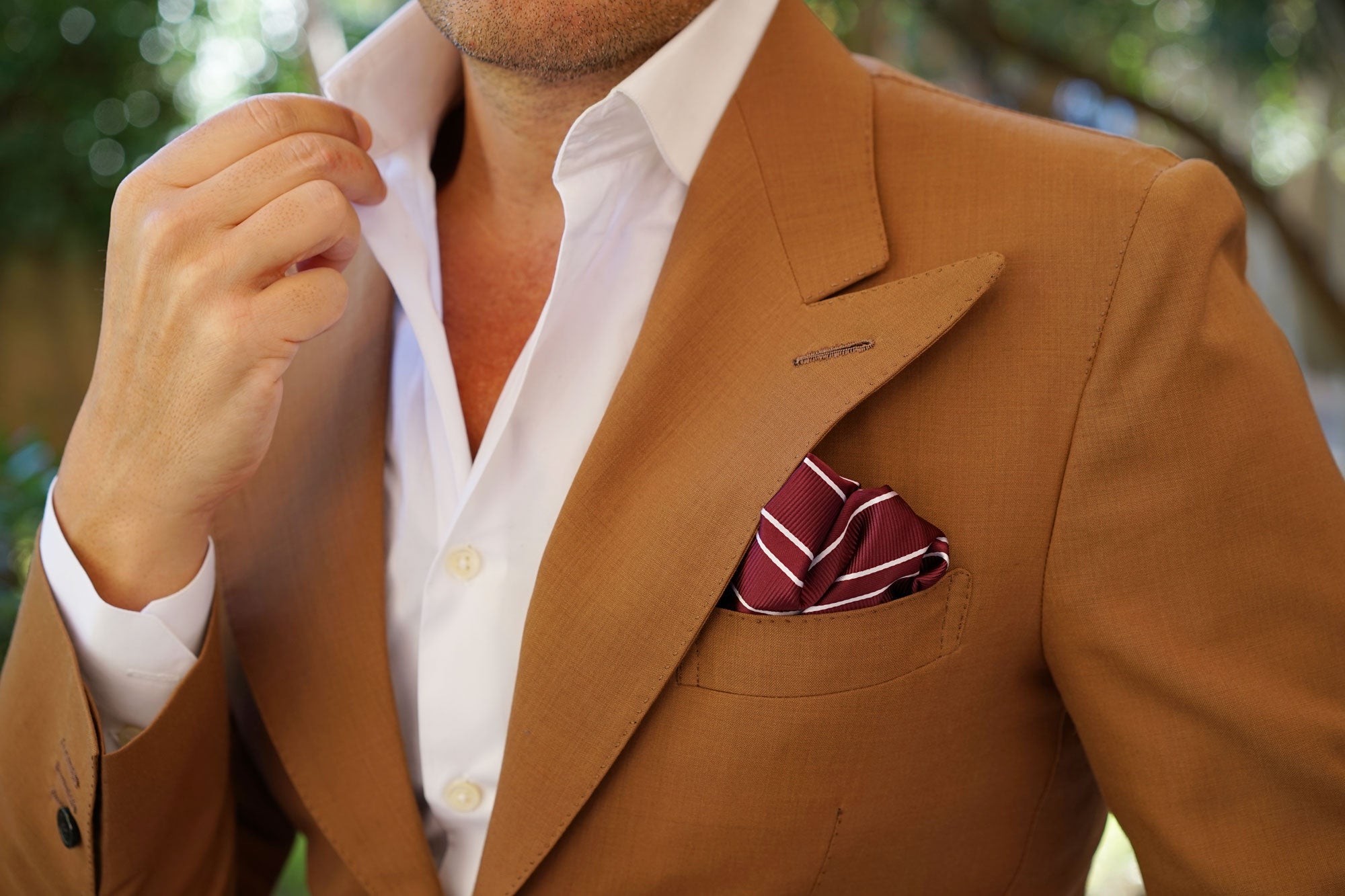 Wine Burgundy Double Stripe Pocket Square