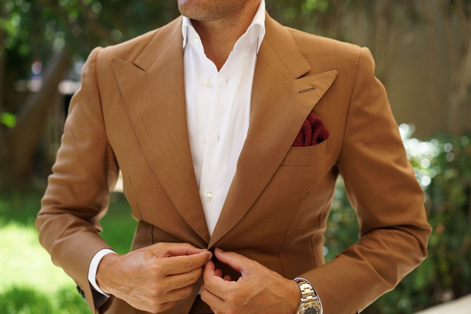 Black & Red Herringbone Wool Pocket Square