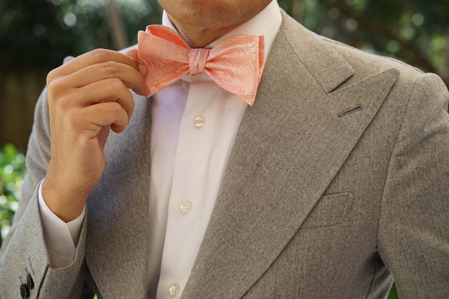 Peach Paisley Self Bow Tie