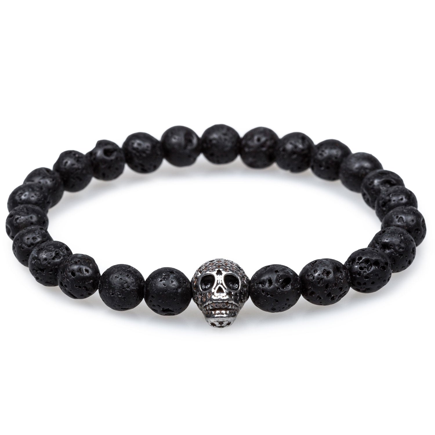 Jack o' Coins Volcanic Rock Silver Skull Bracelet