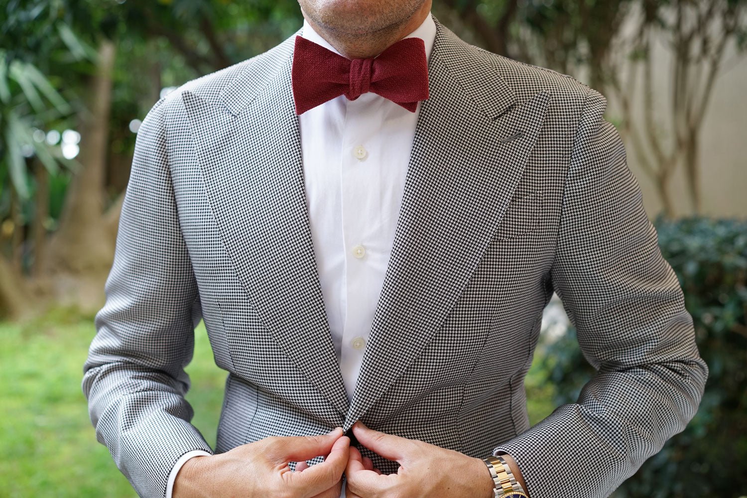 Burnt Burgundy Basket Weave Linen Self Bow Tie