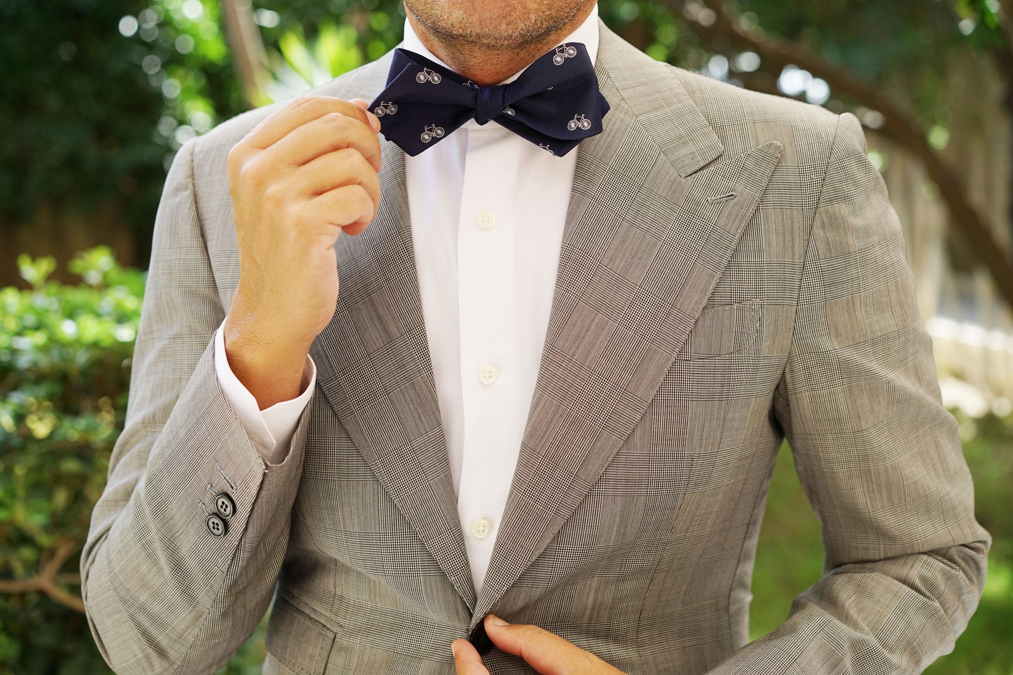 Navy Blue French Bicycle Self Tie Diamond Tip Bow Tie